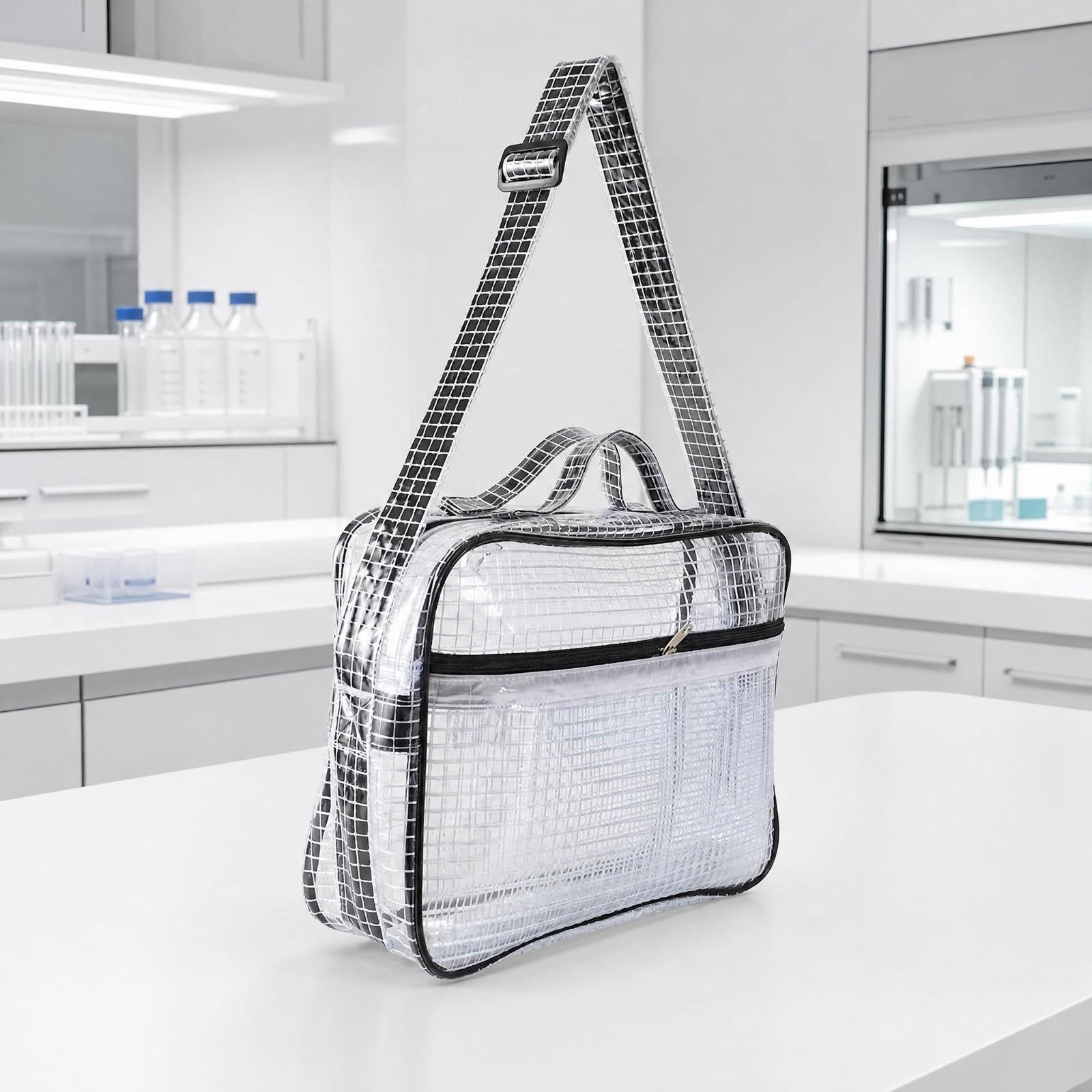 Reinraum-Schultertasche reflektierend antistatische Reinraumtasche durchsichtig transparente Schultertasche mit Vordertasche für Industriearbeiter