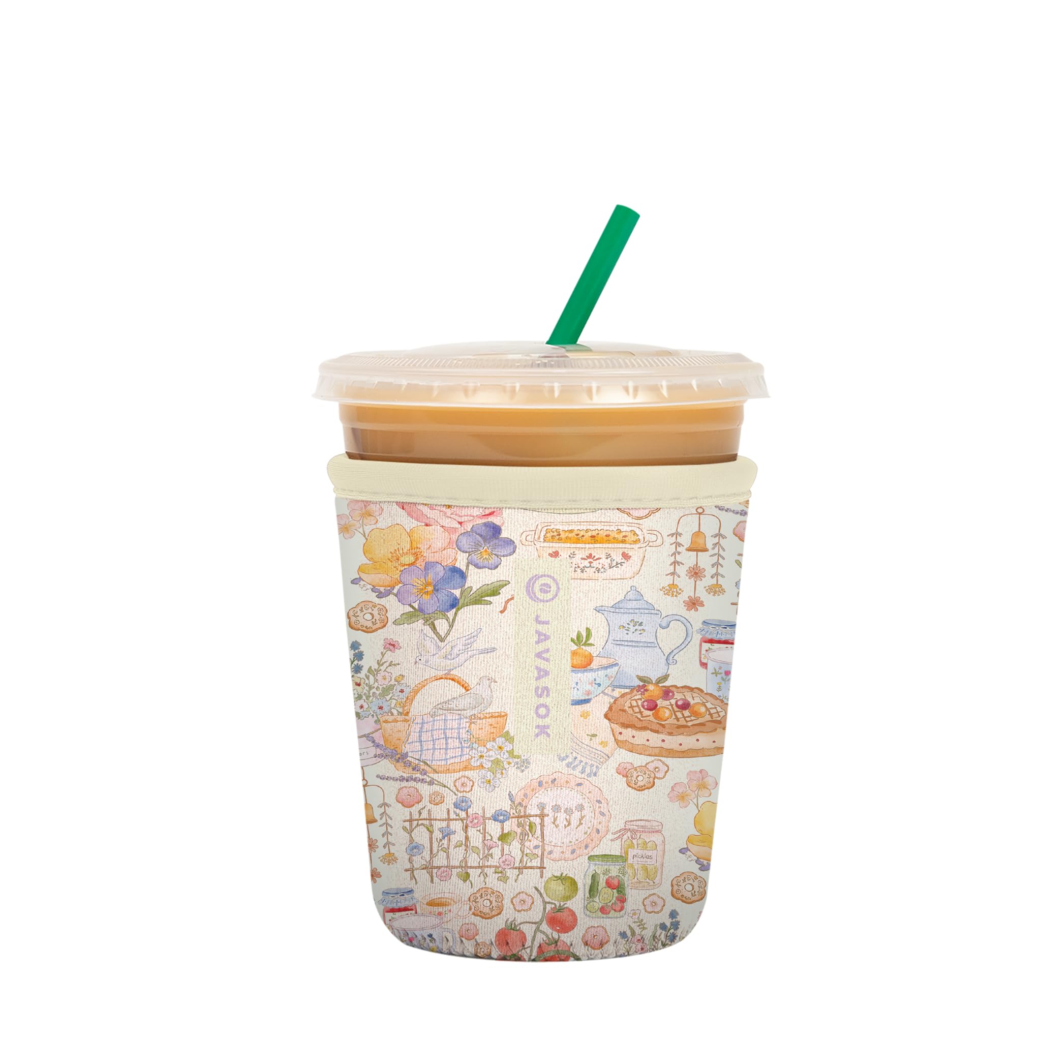 Sok It JavaSok Iced Coffee &amp; Cold Soda Insulated Neoprene Cup Sleeve (Cottage Core, Small: 16-20oz)