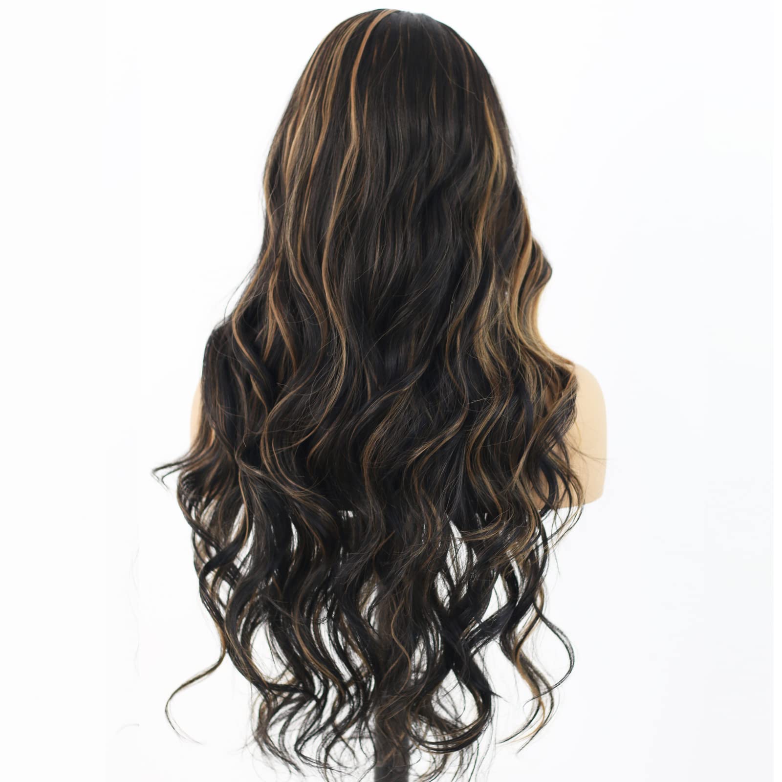 ANDRIA Platinum Blonde Wig lace front wigs Long Wigs Loose Wave Glueless Lace Wig Colored Synthetic Heat Resistant Fiber Wig With Baby Hair Natural Wavy White Blonde Body Wave Colorful wig for Women: Brown Highlight body wave