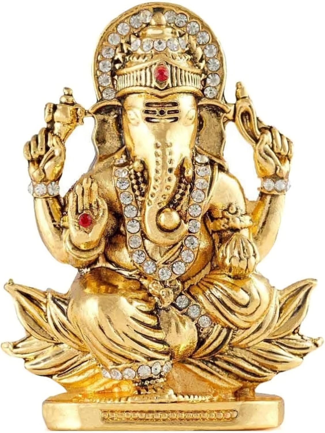 GCT Lord Ganesh Murti | Ganesha Sitting on Lotus Idol (B-155) Antique Gold Metal Statue for Car Dashboard | Mandir Pooja Murti | Temple Puja | Home Decor | Office Table Showpiece (L*B*H-2*0.8*3 Inch)