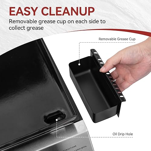 Miniatura 11 de Royal Gourmet PD1305H - Combo de parrilla y plancha de gas propano de 3 quemadores con tapa, combo de parrilla 3 en 1 con salida de 29,000 BTU para