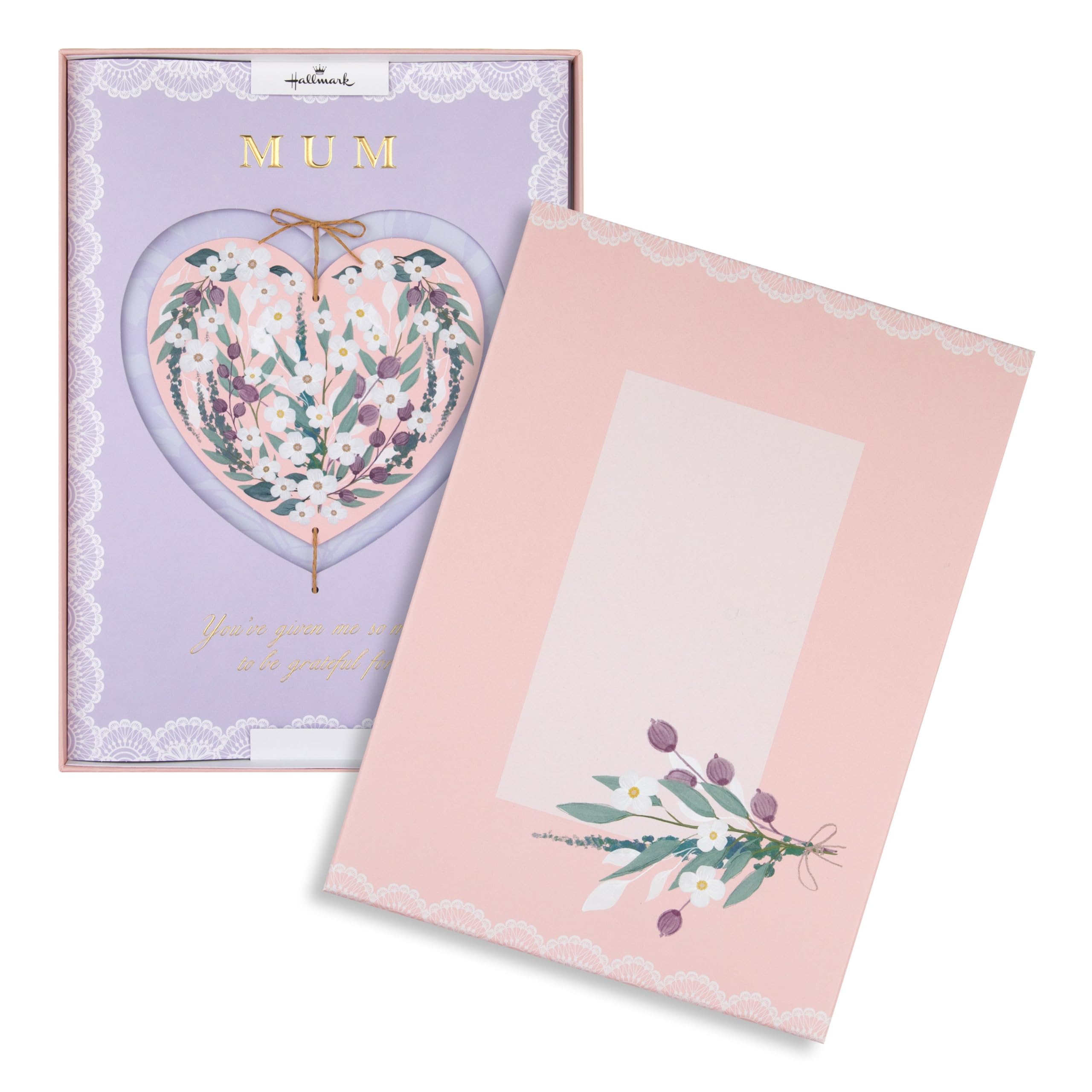 Hallmark Luxury Boxed Card for Mum - Traditional Illustrated Floral Heart Design, Birthday, Mother’s Day