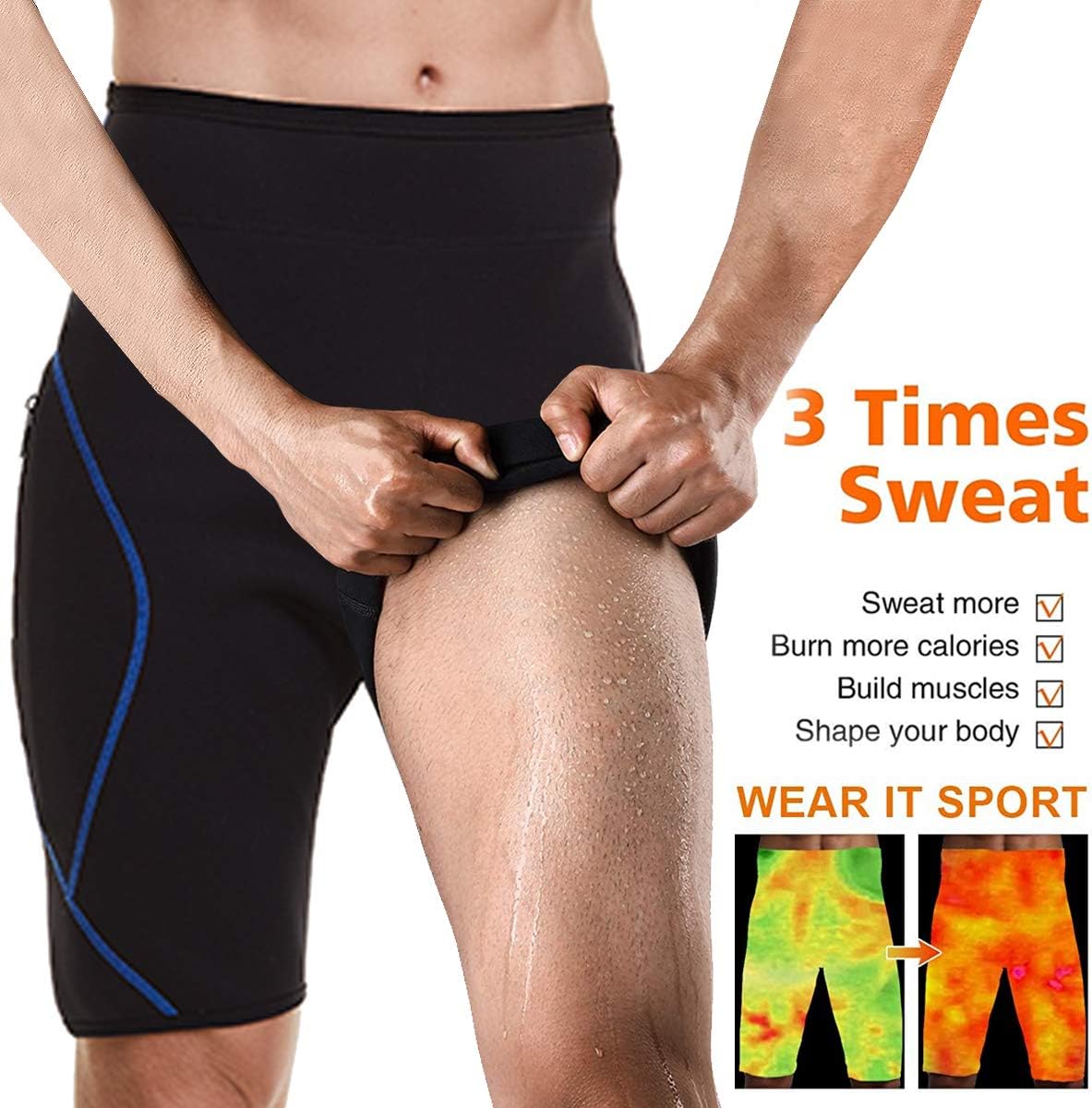 NonEcho Mens Neoprene Sauna Sweat Workout Compression Shorts Body Shaper Slimming Yoga Pants with Zipper Pocket - Image 4