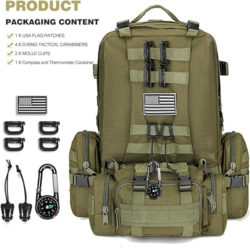 Miniatura 3 de Mochila táctica militar para hombres, mochila militar negra para hombres y mujeres, Verde militar, Mochilas de viaje