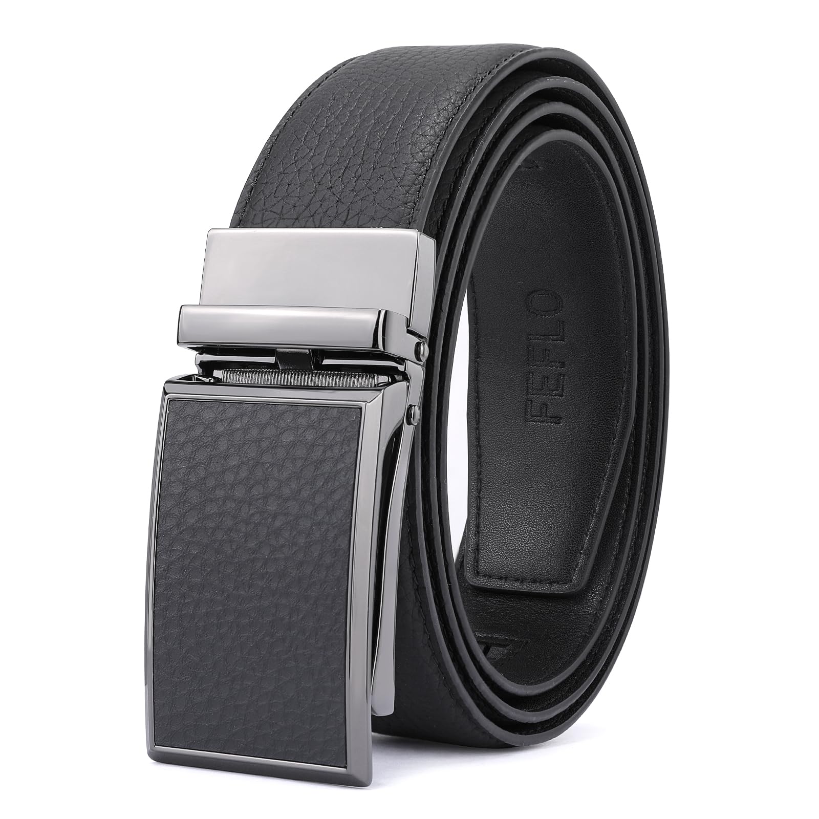 FEFLO Cintura Uomo, Cintura Pelle con Fibbia Automatica cricchétto, Larghezza 35 mm,Taglia Regolata, Adatto per abbigliamento da lavoro e casual