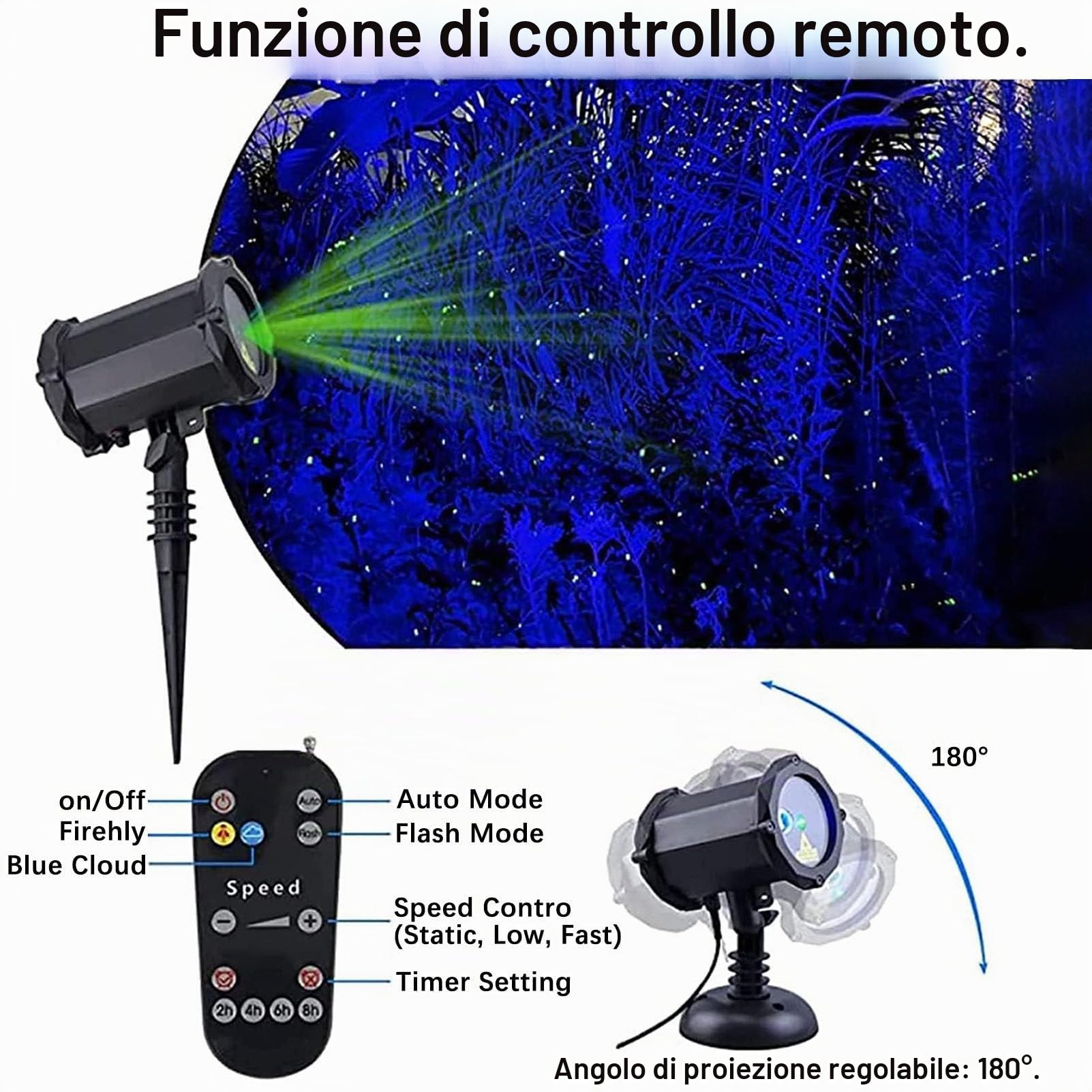 Faro Proiettore di Luci Laser da Esterno, Proiettore di Luce da Giardino, con Telecomando, per Matrimoni Festa di Natale.