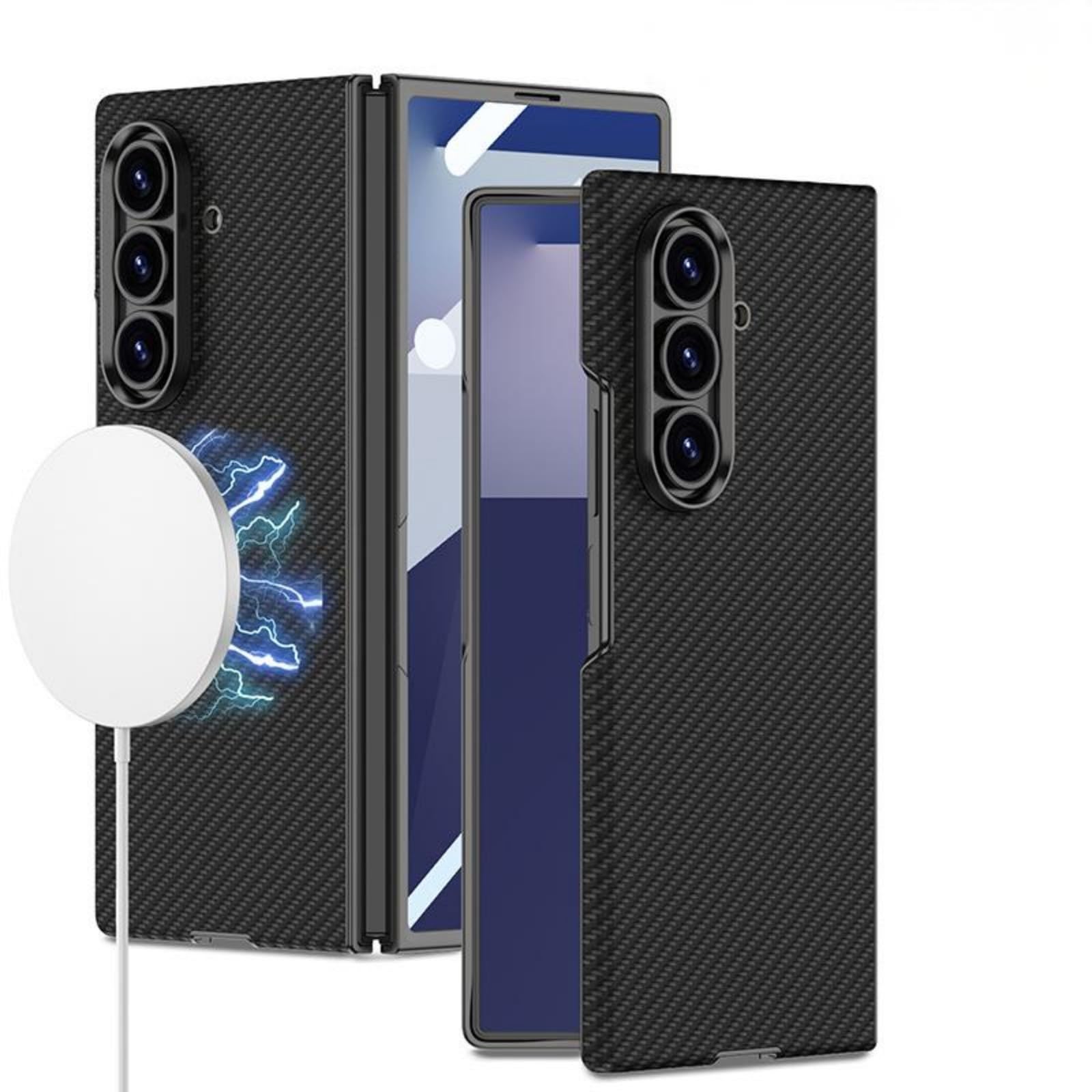 Coque pour Fold7 étui Glass Film + Built in Wireless Charging + Metal Lens Ring,Curved Surface Cuir Case Slim Cover pour Samsung Galaxy Z Fold7(7)