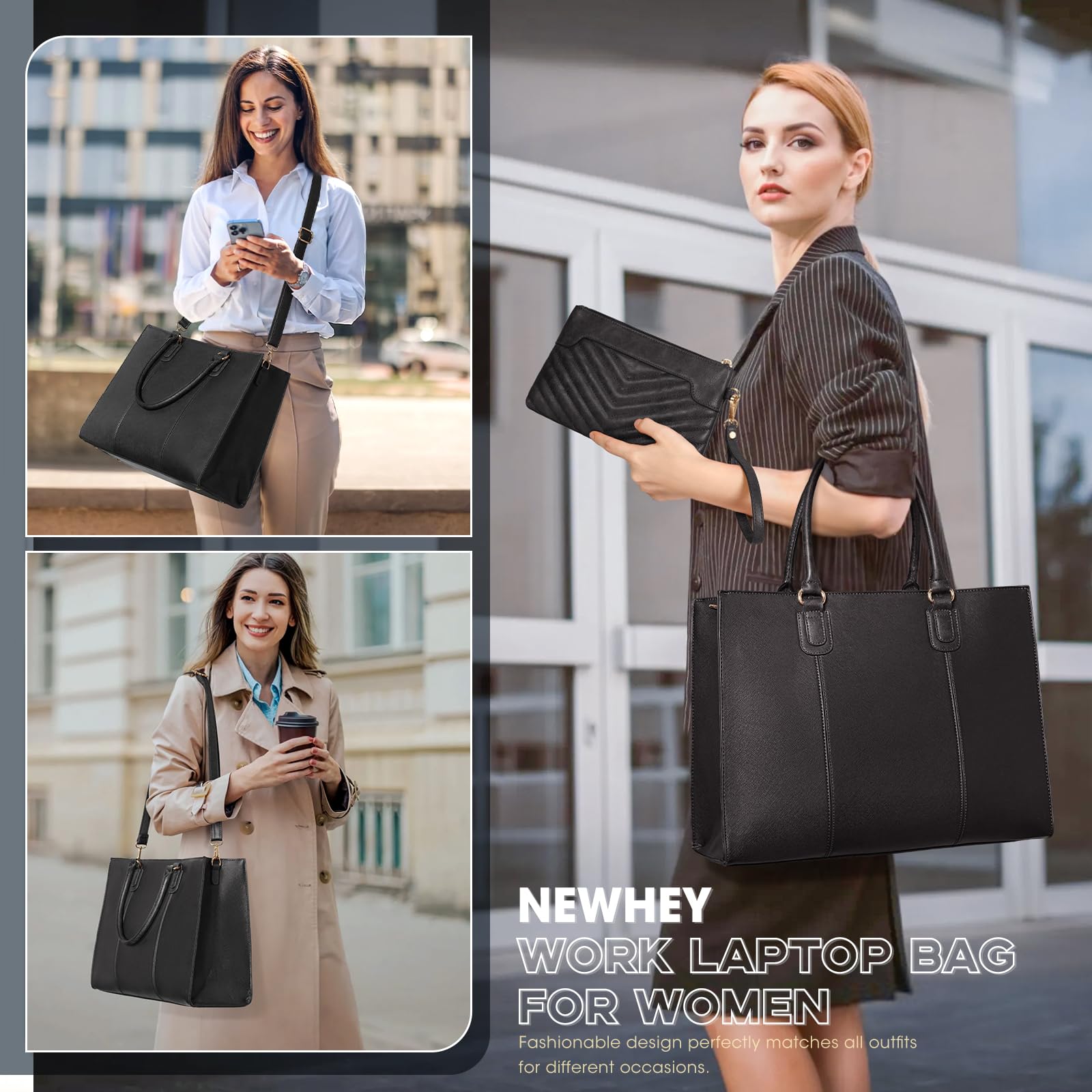 NEWHEY Handtasche Damen 15,6 Zoll Shopper Tote PU Leder Laptoptasche Aktentasche