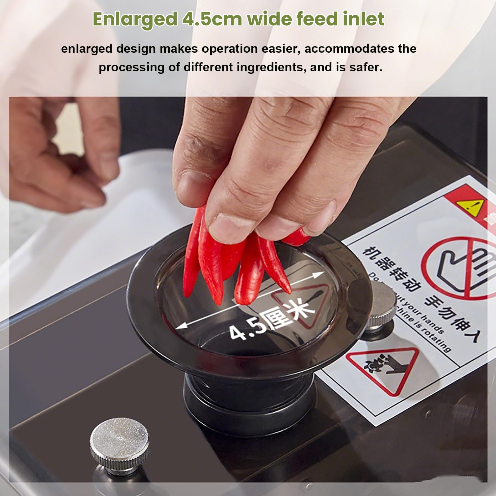 Zwiebel-Skallion Shredder Maschine mit 4 Schnittgrößen, Geschlossener Schalldämmung, Großer Futtereinlass, Einfache Reinigung für effizientes Zerkleinern von Lauch, Koriander, Knoblauch