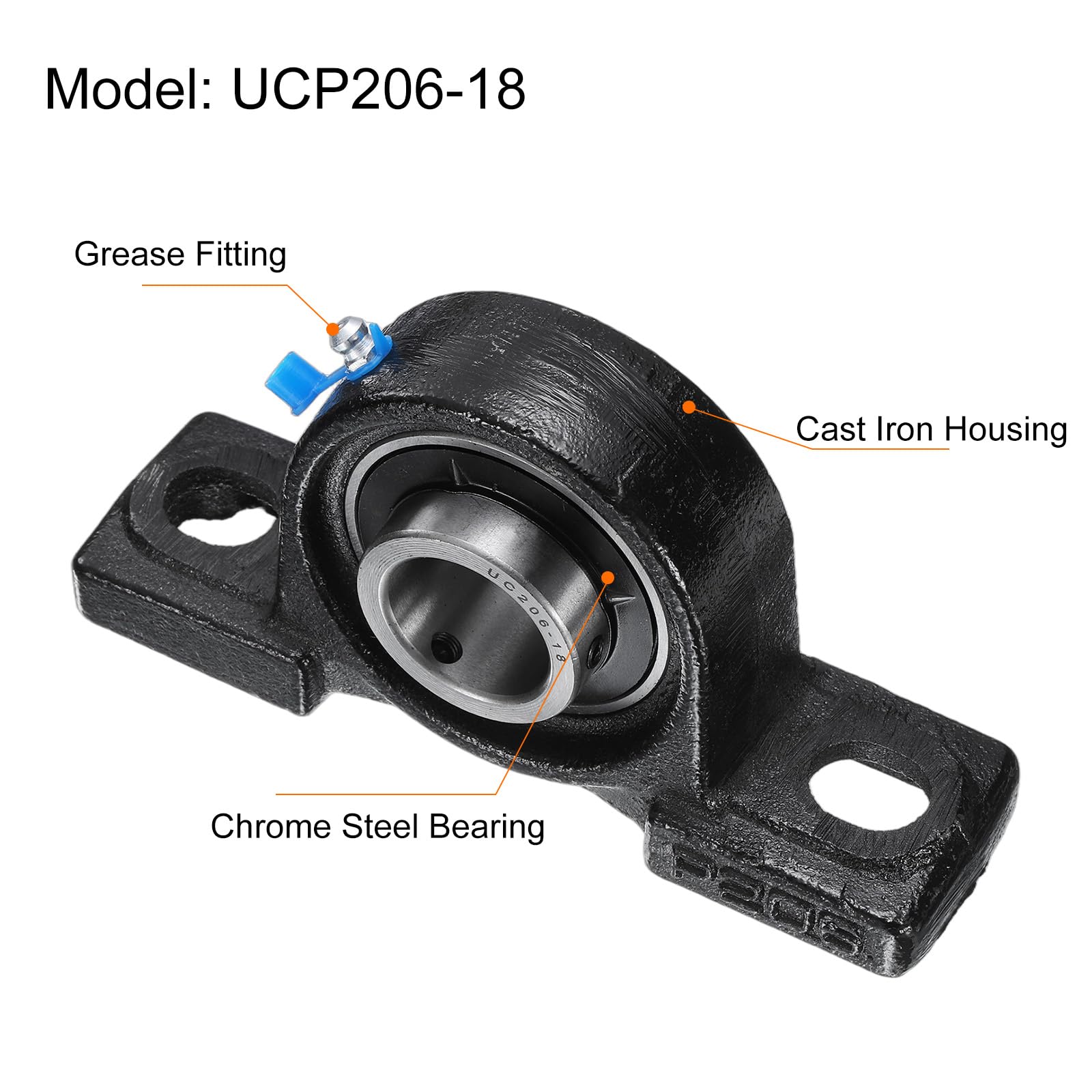 QUARKZMAN 2pz Cuscinetti a blocco a Cuscino UCP206-18 1-1/8" Foro Unità di Cuscinetto in Ghisa con Flangia Montata