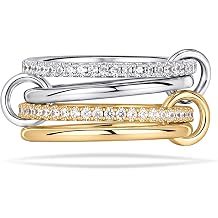 NOKMIT 14K Gold Plated 4 Interlocking Stackable Rings Set with CZ Cubic Zirconia Gold & Silver Mixed Metals Multi-Link Connected Statement Bands for Women Hypoallergenic Non Tarnish Jewelry Gifts