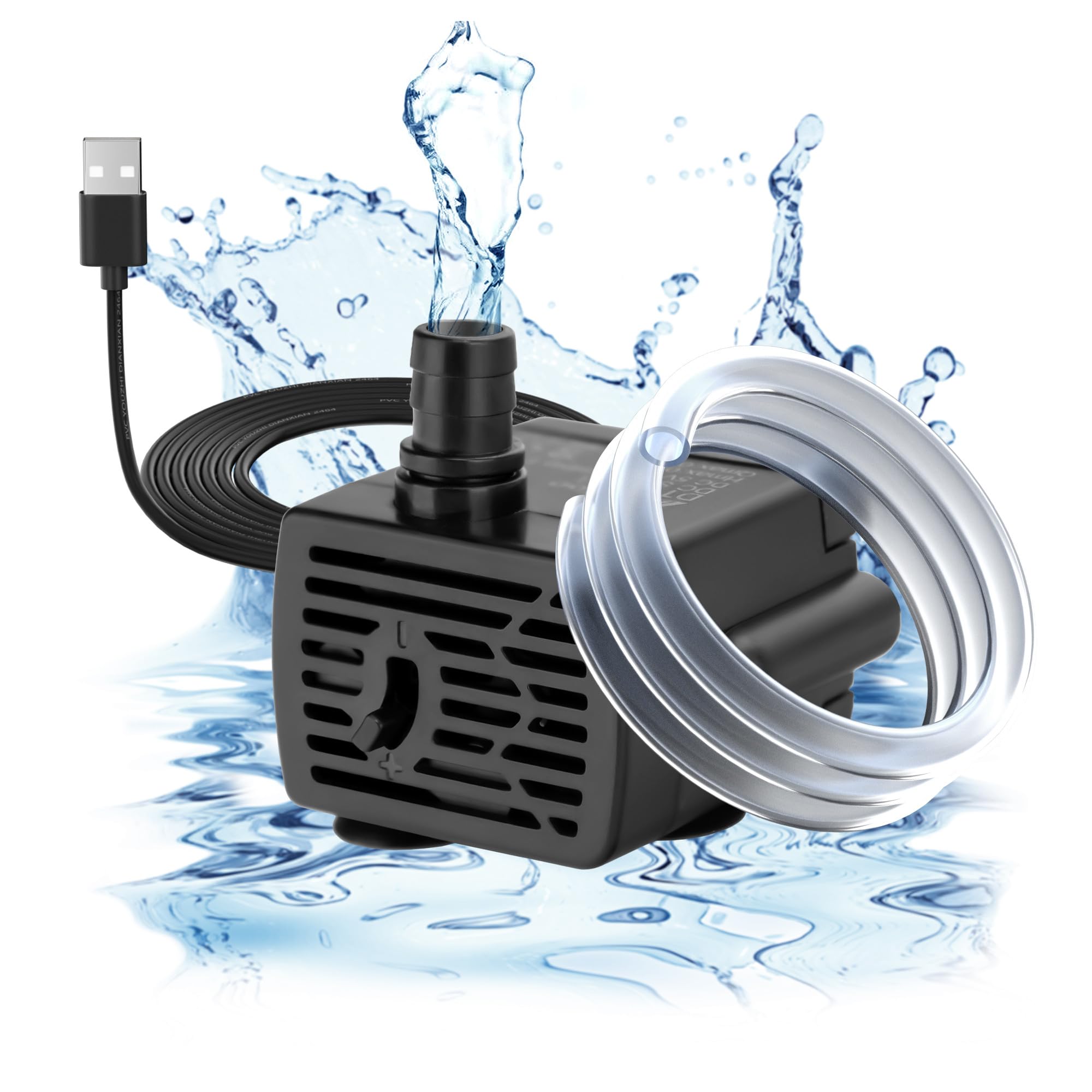 DaToo DC 5V USB Pompa Acqua Per Acquario 3W Mini Pompa Acqua Sommergibile Con Tubo E Funzione di Regolazione Del Flusso Piccola Pompa Fontana Per Pet Fontana Acquario Idroponica Fontana Desktop