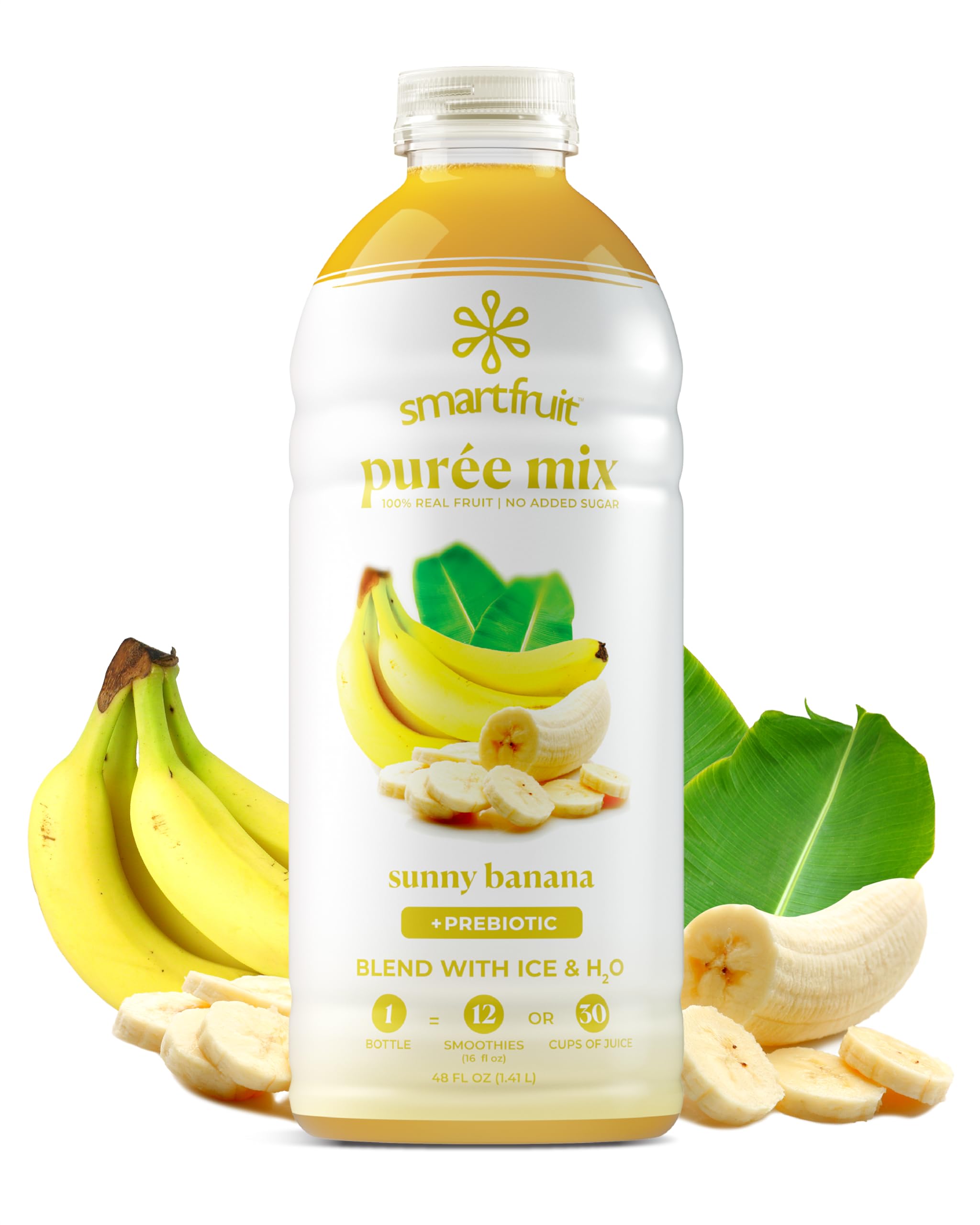 Sunny Banana + Oat Fiber – 100% Real Fruit Purée with Banana, Apple & Pineapple – Great for Smoothies, Juice, Yogurt, Cocktails, Teas & More – High in Vitamin A – 48oz