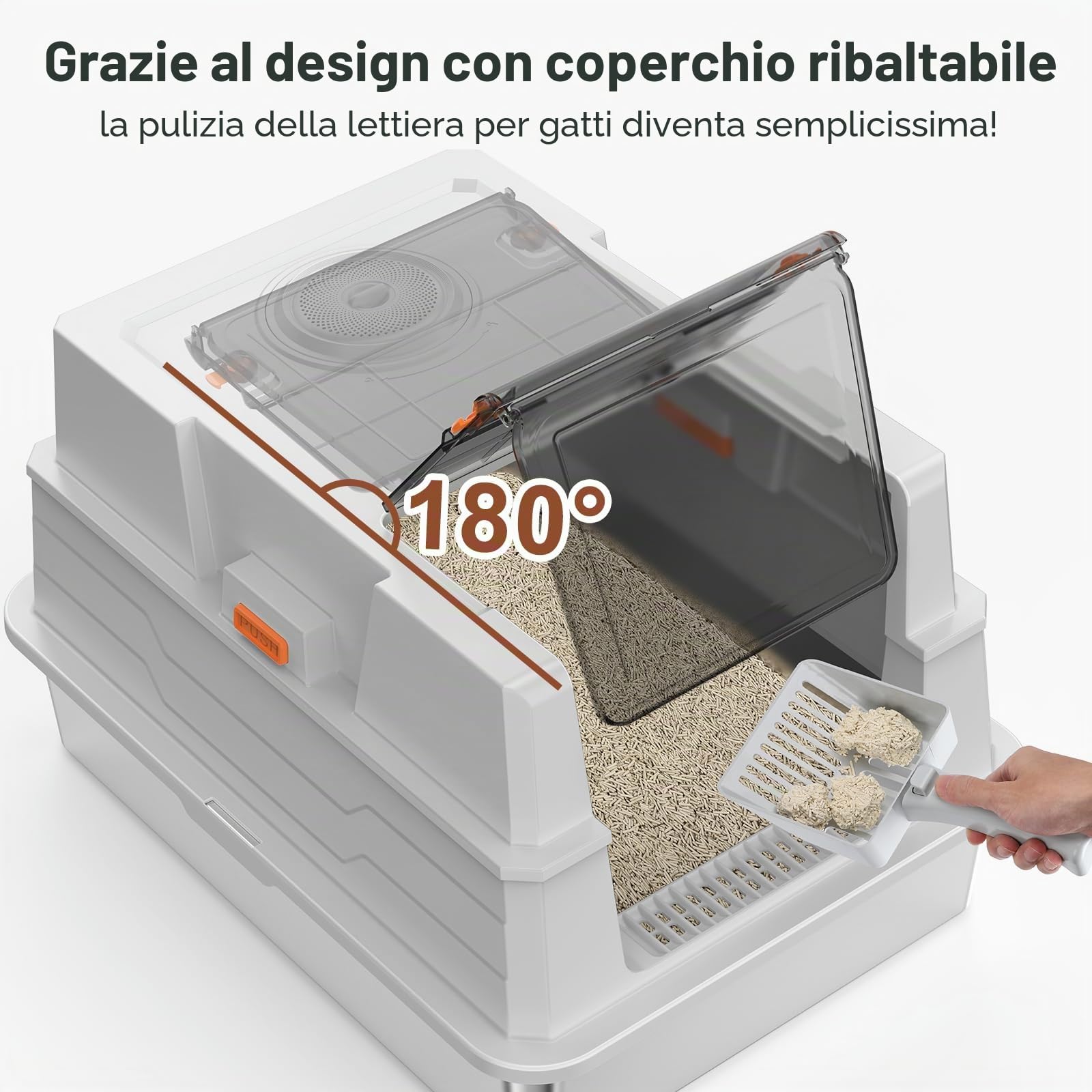 MIXJOY Lettiera per gatti in acciaio inox con coperchio, grande 71 x 51 x 42 cm, per gatti di taglia grande e per famiglie con più gatti, modalità chiusa, semiaperta e aperta, di grandi dimensioni con