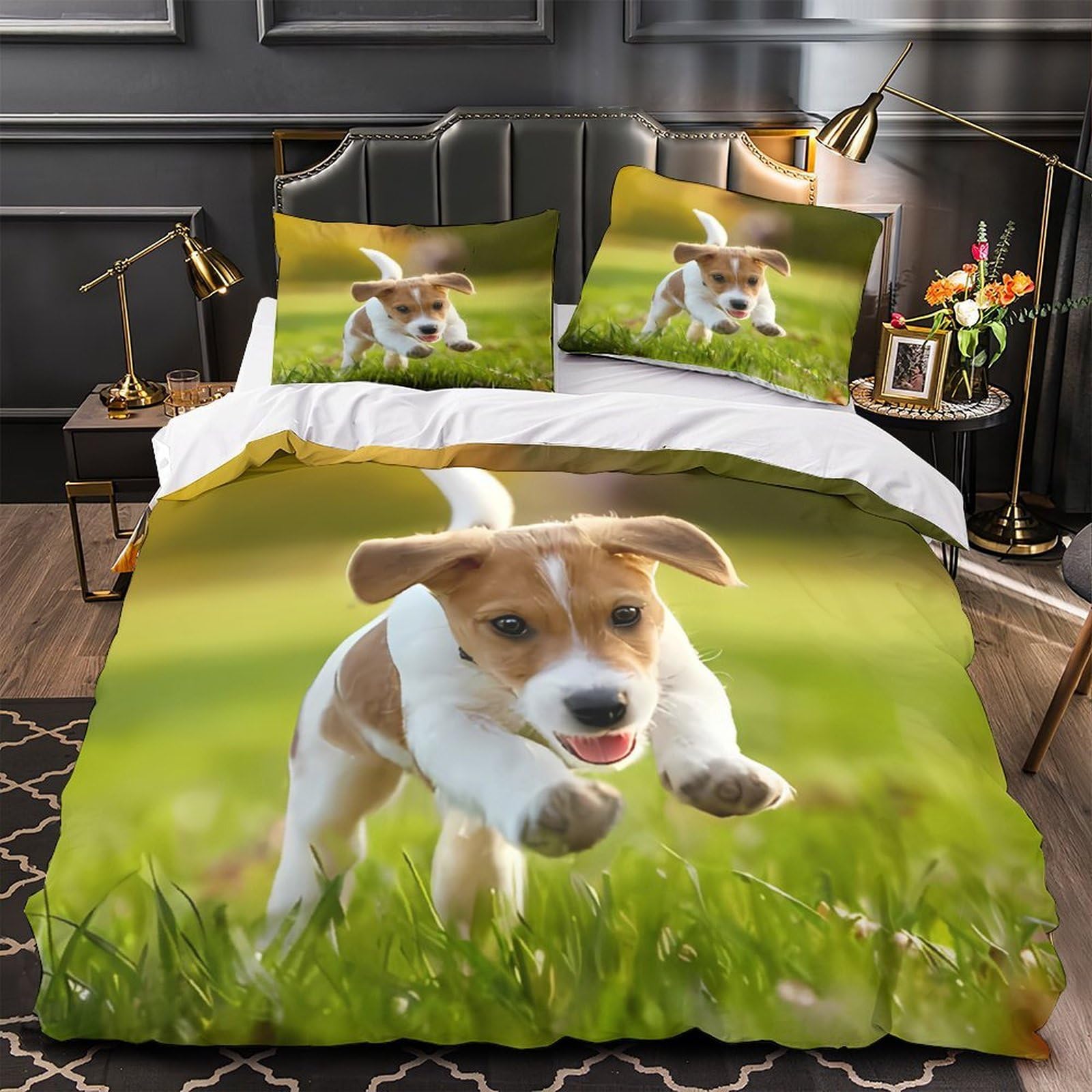 Chiot qui court 3D housse de couette originale pour partager des nuits douces à deux
