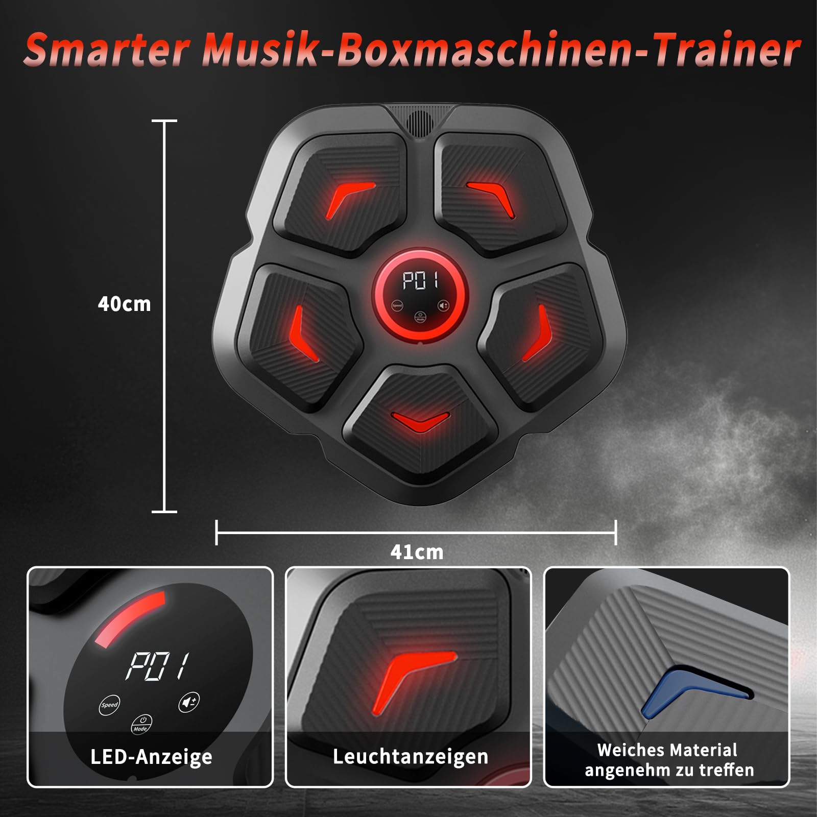 Musik Boxmaschine, intelligente Bluetooth-Boxmaschine zur Wandmontage für Heimübungen, Dekompressionsboxen mit Boxhandschuhen, Boxtrainingsgerät für Erwachsene Kinder