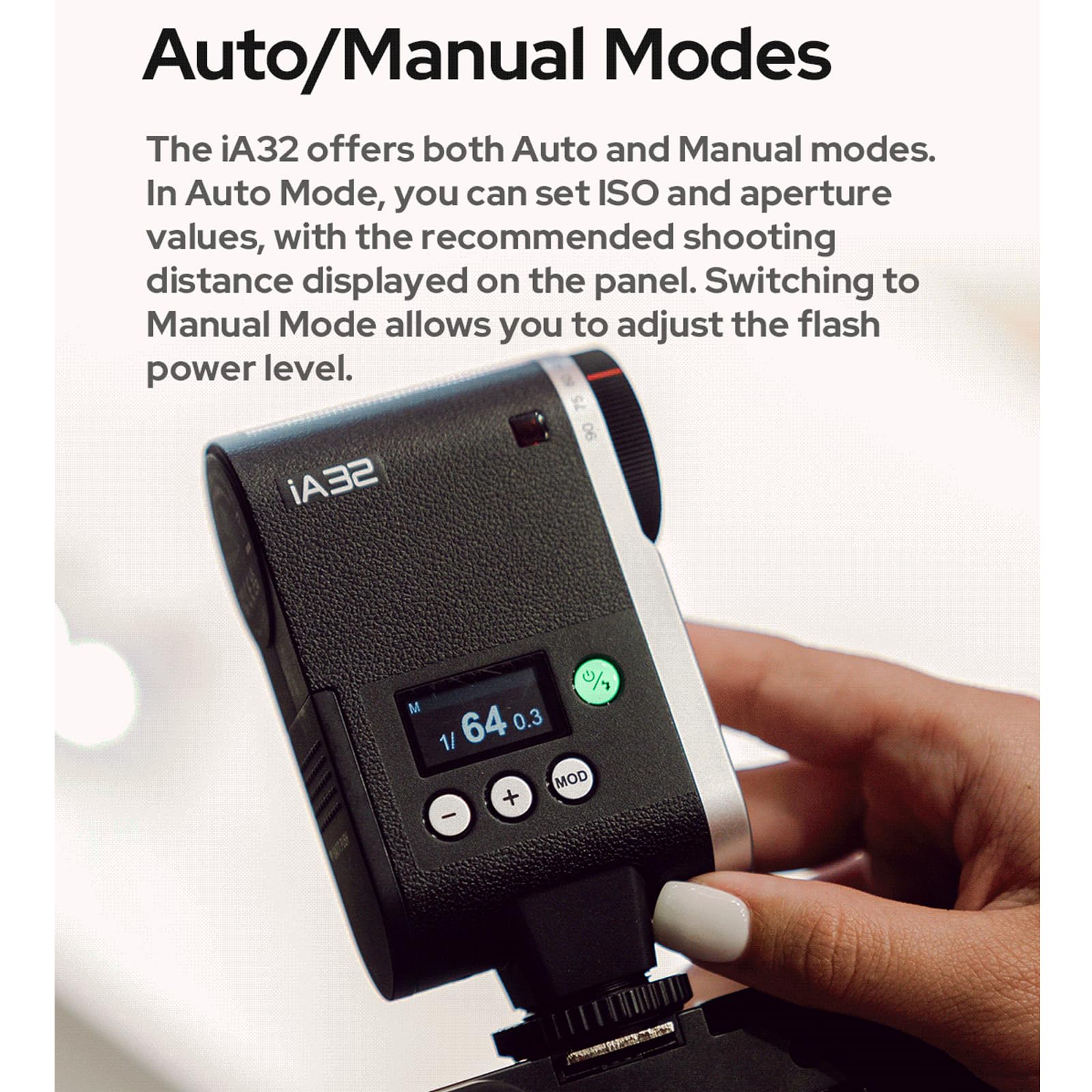 Godox iA32 iFlash kamera błyskowa Mini Speedlite GN15 A/M tryb z optycznym wyzwalaczem S1/S2 przechylana głowica lampy błyskowej do aparatu Fuji, Canon, Nikon, Sony, Olympus, Panasonic