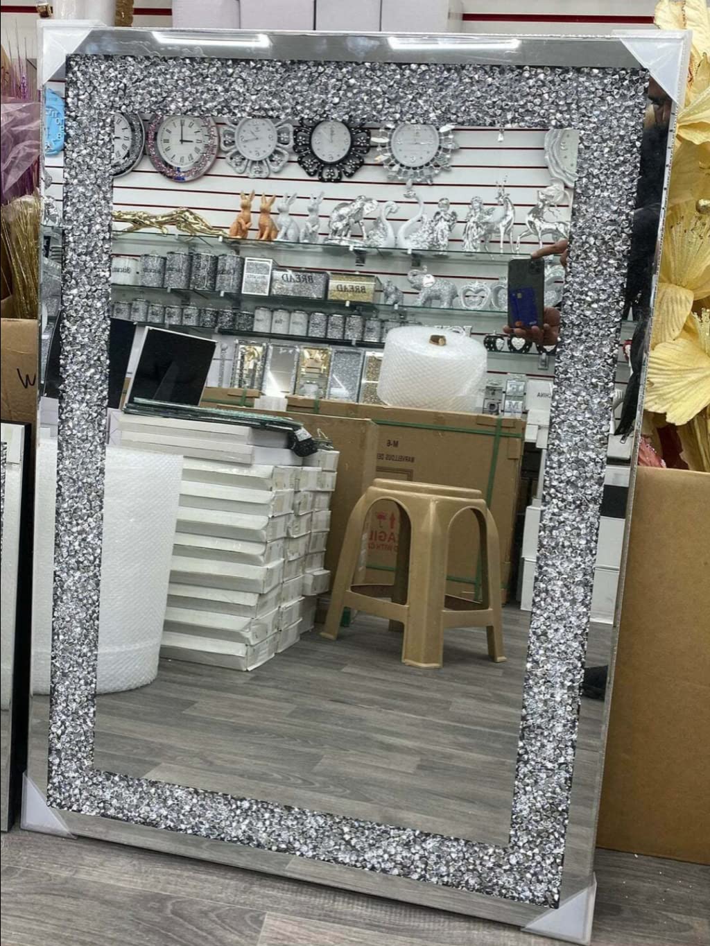 Biznest 104X74Cm Large Jewel Wall Mirror Loose Diamante New Crystal Rectangular Mirror Room Decoration Ideas New Eye Catching Design