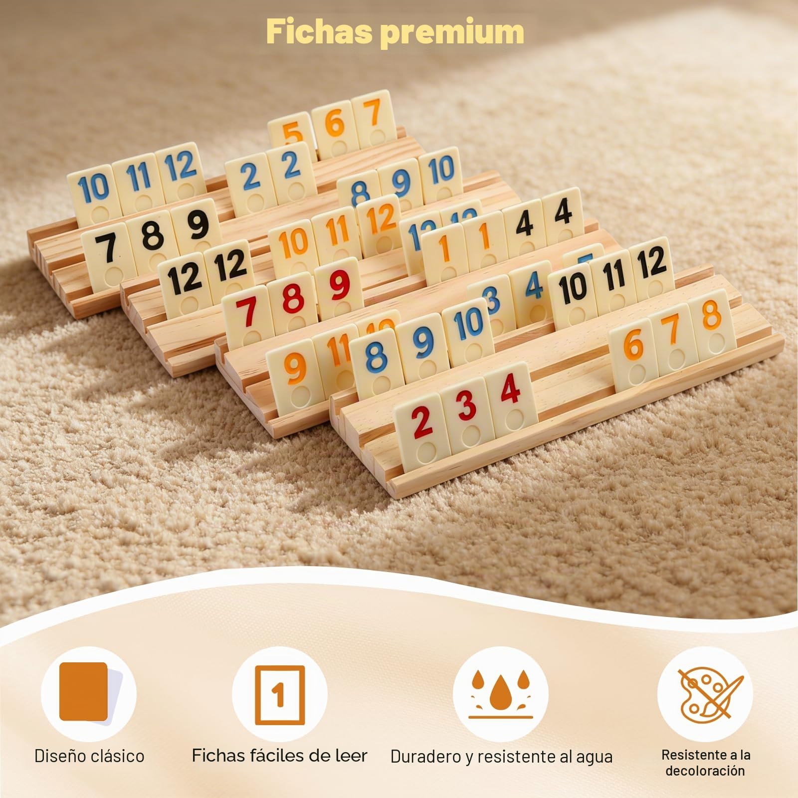 Rummi Original con estuche para 2-8 jugadores | 214 fichas de melamina + 8 soportes de madera, estuche y bolsa de almacenamiento