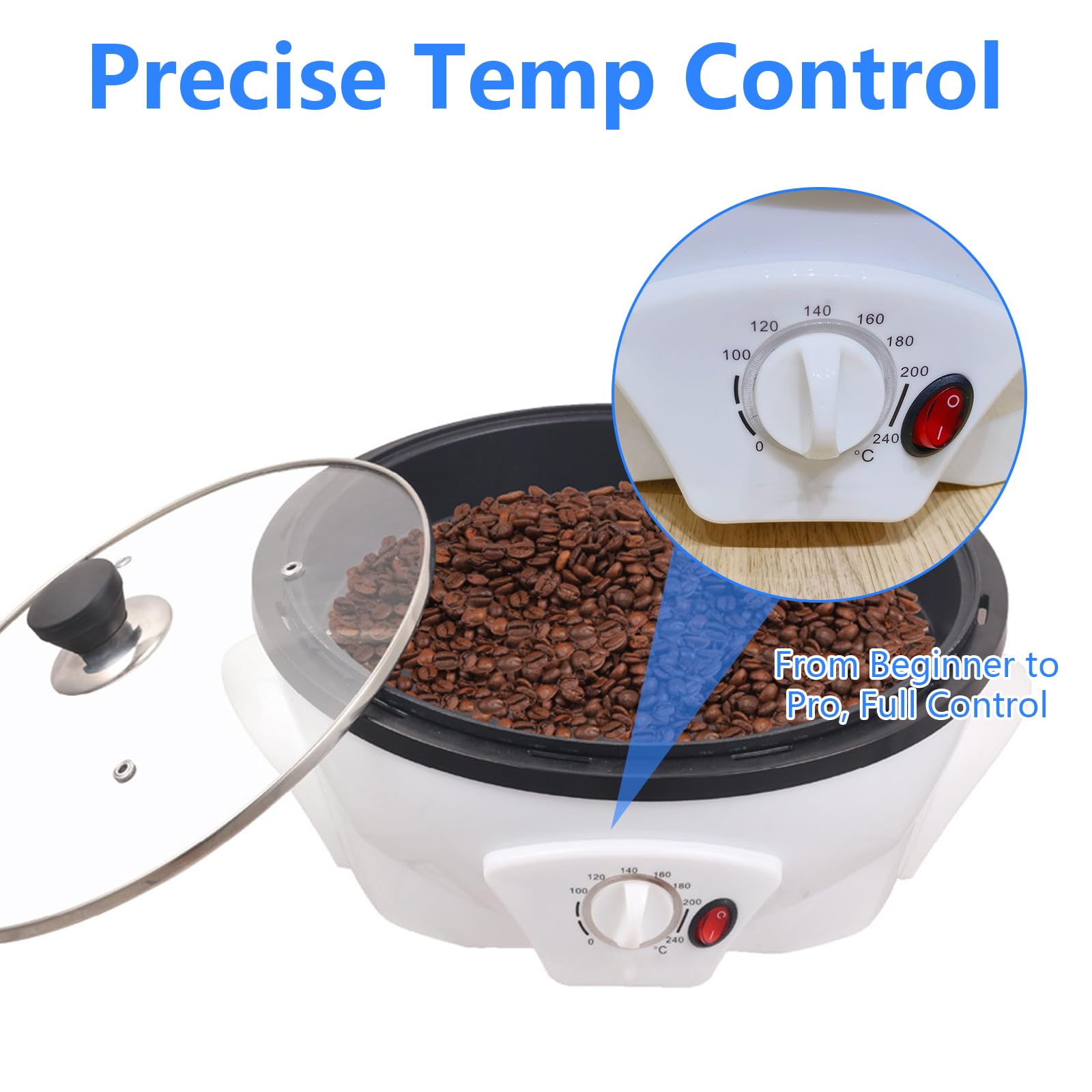 Torréfacteur De Café Électrique, 500g Machine À Torréfier Les Grains 1200W Pour La Maison Avec Minuteur Température Réglable 0-240°C Torréfaction Sans Fumée Pour Café, Noix Et Graines