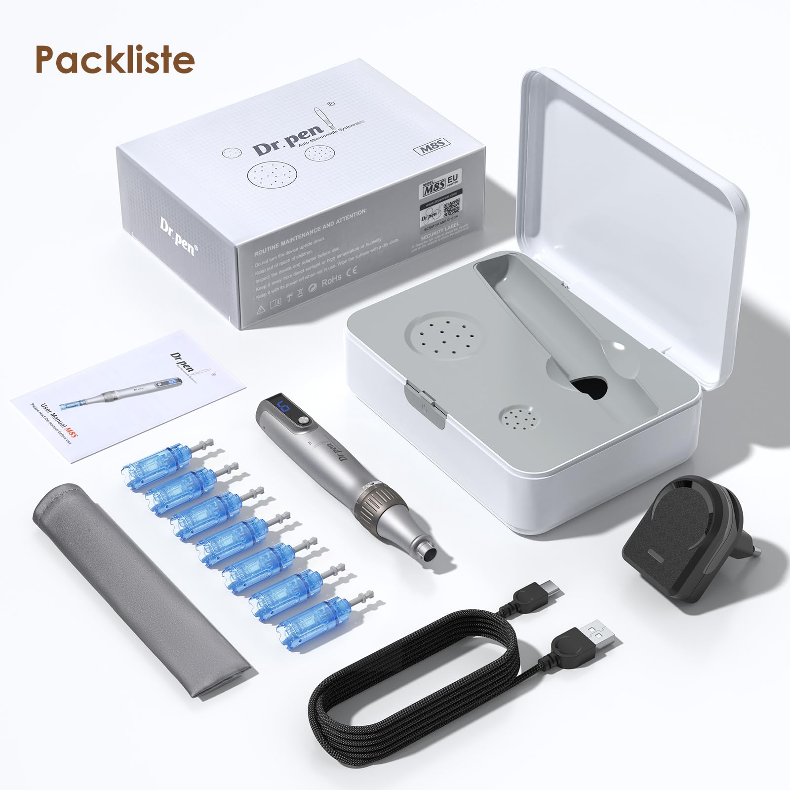 Dr. pen Ultima M8S Professionelle Microneedling Pen – Drahtlos, LED-Anzeige, 0-2,5 mm verstellbar, 7 sterile Ersatzpatronen
