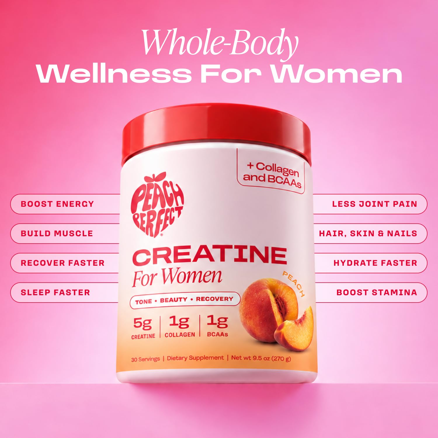 Peach Perfect Creatine for Women – Micronized Creatine Monohydrate Powder with BCAA & Collagen for Glute Strength Support, Boosts Energy, Focus, Strength, and Endurance – Peach, 30 Servings — Amazon image 2