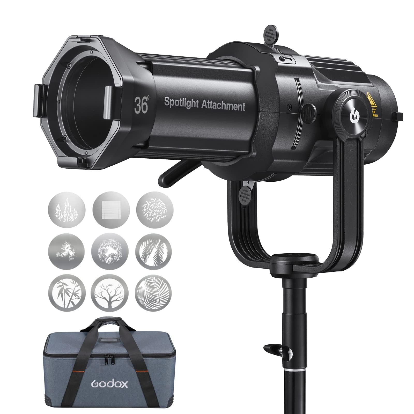 Godox Spotlight Attachment Kit, konischer Snoot mit 36° Projektionslinse und 9 Gobos für Bowens Mount Flash Speedlite, Studio Strobe Monolight, Fotografie LED Licht und Video Licht (VSA-36K)