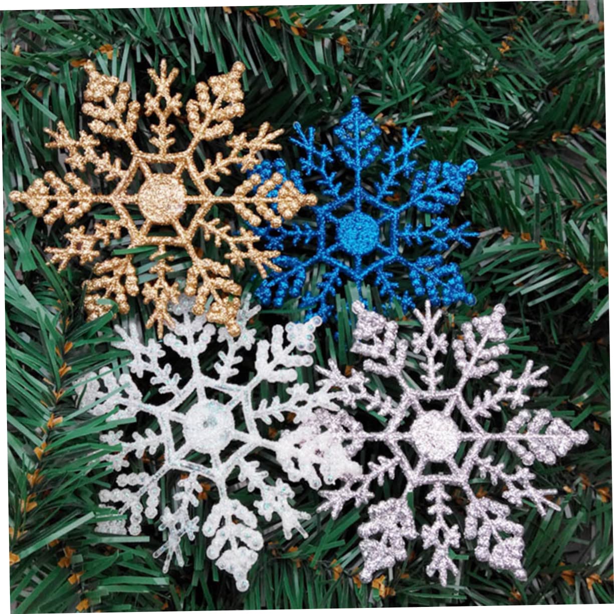 Amosfun 12 Piezas Brillo Plateado Cara Veneciana Decoracion Ornamento decoración Adornos navideños de Copos de Nieve Decoraciones de Copos de Nieve Navidad de Nieve Techo