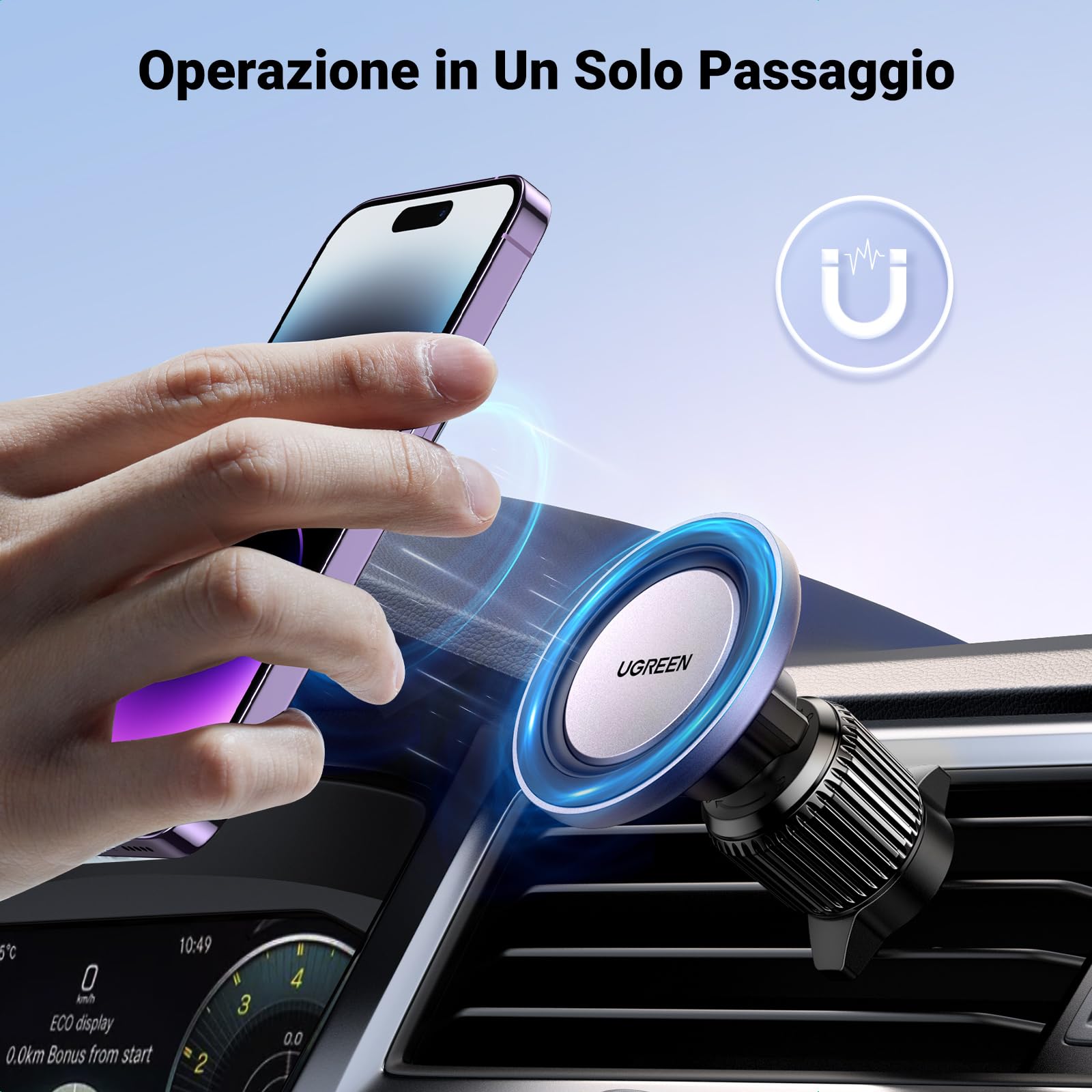 UGREEN Porta Cellulare Auto Magsafe, Supporto Cellulare Auto Magnetico, Magsafe per Auto, Compatibile con iPhone 16 15 14 Plus PRO Max, Galaxy S24 Ultra S23 S22 A14, Redmi Note 12 PRO, ECC. Gancio
