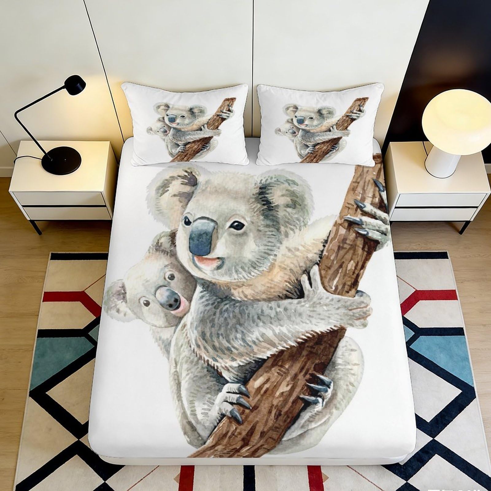 3D Printed Koala Fitted Sheet Microfiber Soft Durable Animal Pattern Bed Cover with Mattress Protection for Bedroom Dormitory Guest Room 140x200x25cm