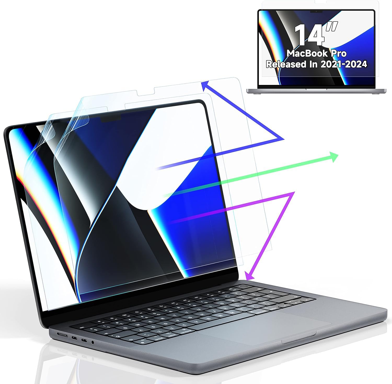 2 Pezzi Pellicola Protettiva Anti Luce Blu per MacBook Pro 14 (2021-2024,M1,M2,M3,M4), Protezione Schermo Laptop per Occhi Pellicola Protettiva Antigraffio per Mac Air 14.2"