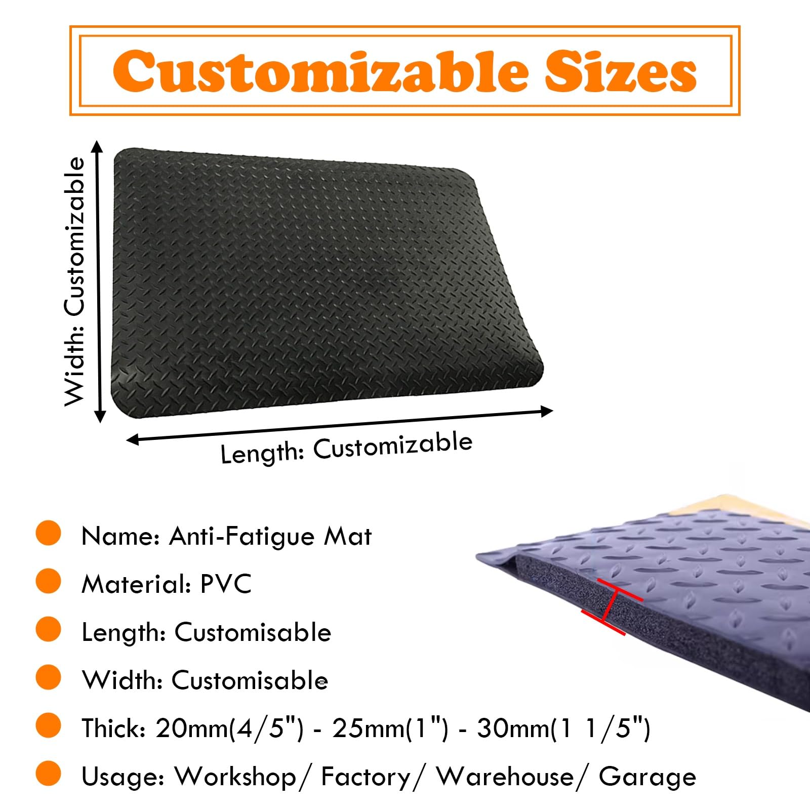 Tapis anti-fatigue pour cuisine et poste de travail, tapis de sol ergonomique antidérapant, soutien de sécurité pour les douleurs aux jambes et au dos