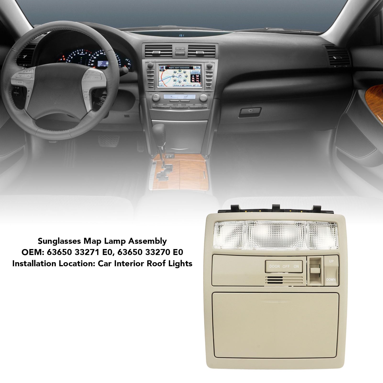 Klanata 63650-370-E0, Overhead Sunroof Switch Console, Interior Overhead Console with Glasses Storage, Car Roof Map Dome Light and Reading Lamp for Camry 2007-2011