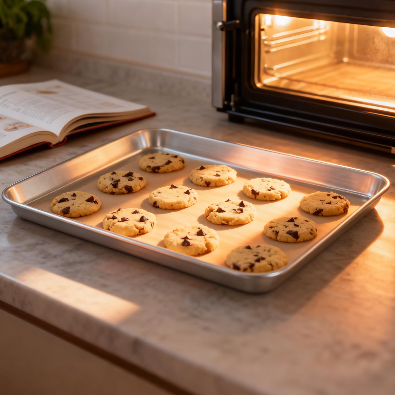 LEXININ 6 teglie da forno in acciaio inox, grandi fogli da forno in metallo per cucinare arrosti, 31,5 x 24,5 x 2,5 cm