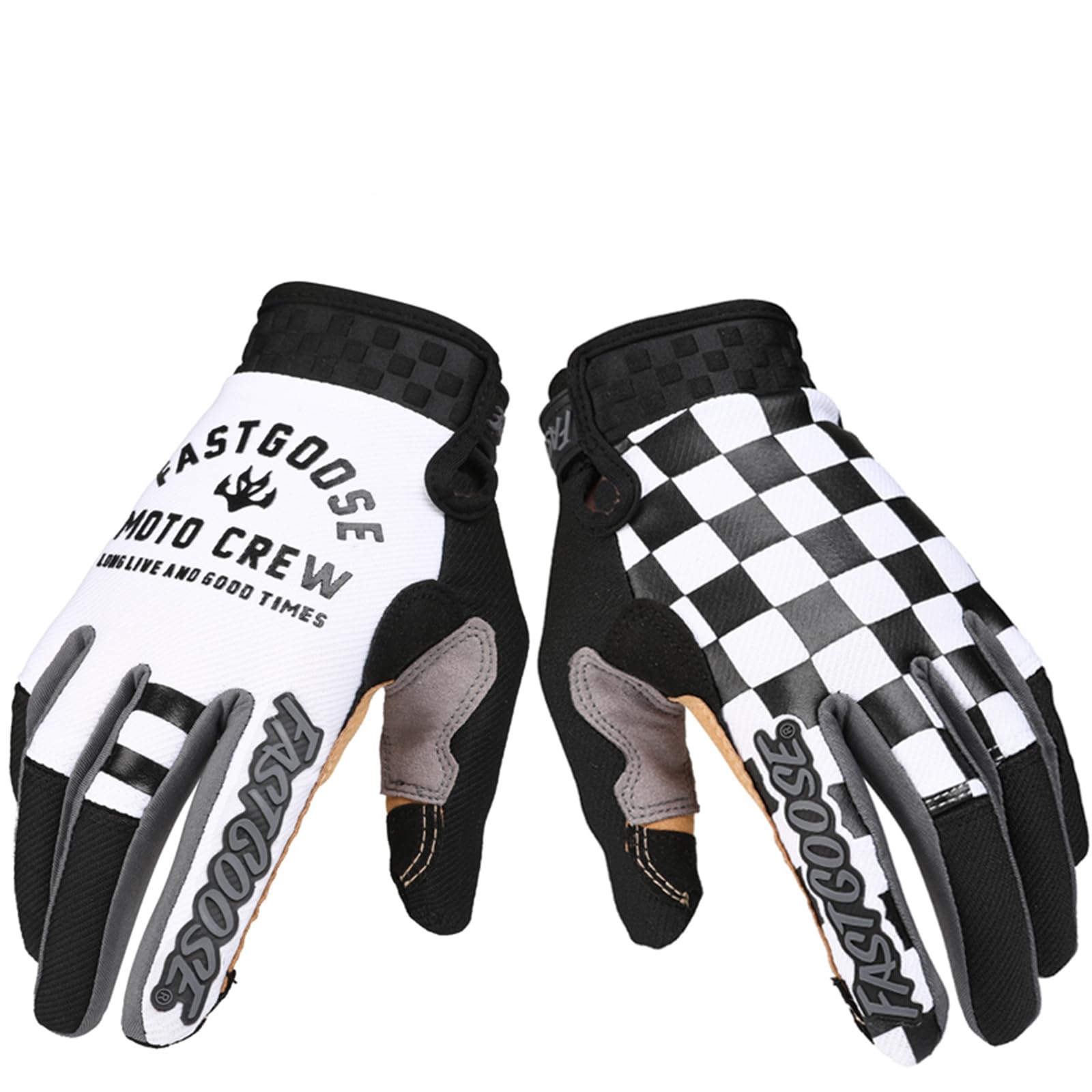 EXCEREY Chessboard Grid Motorcycles Racing Bicycles Full Finger Gloves for Adult Cycling Climbing Riding Biking Outdoor Sports (White, Size L)