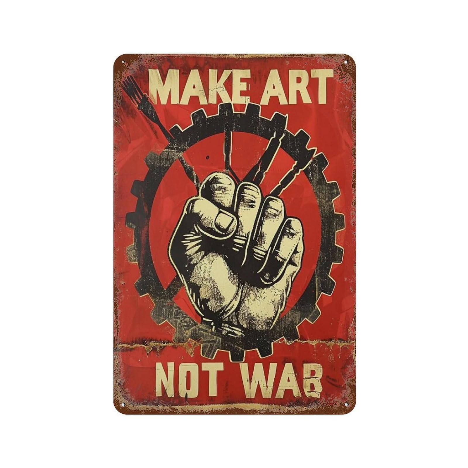 YHGERTKU Make Art Not War Grunge Screen 04 Wall Art Retro Iron Vintage Metal Tin Sign Poster Modern Decor for Living Rooms Gift 30x20cm