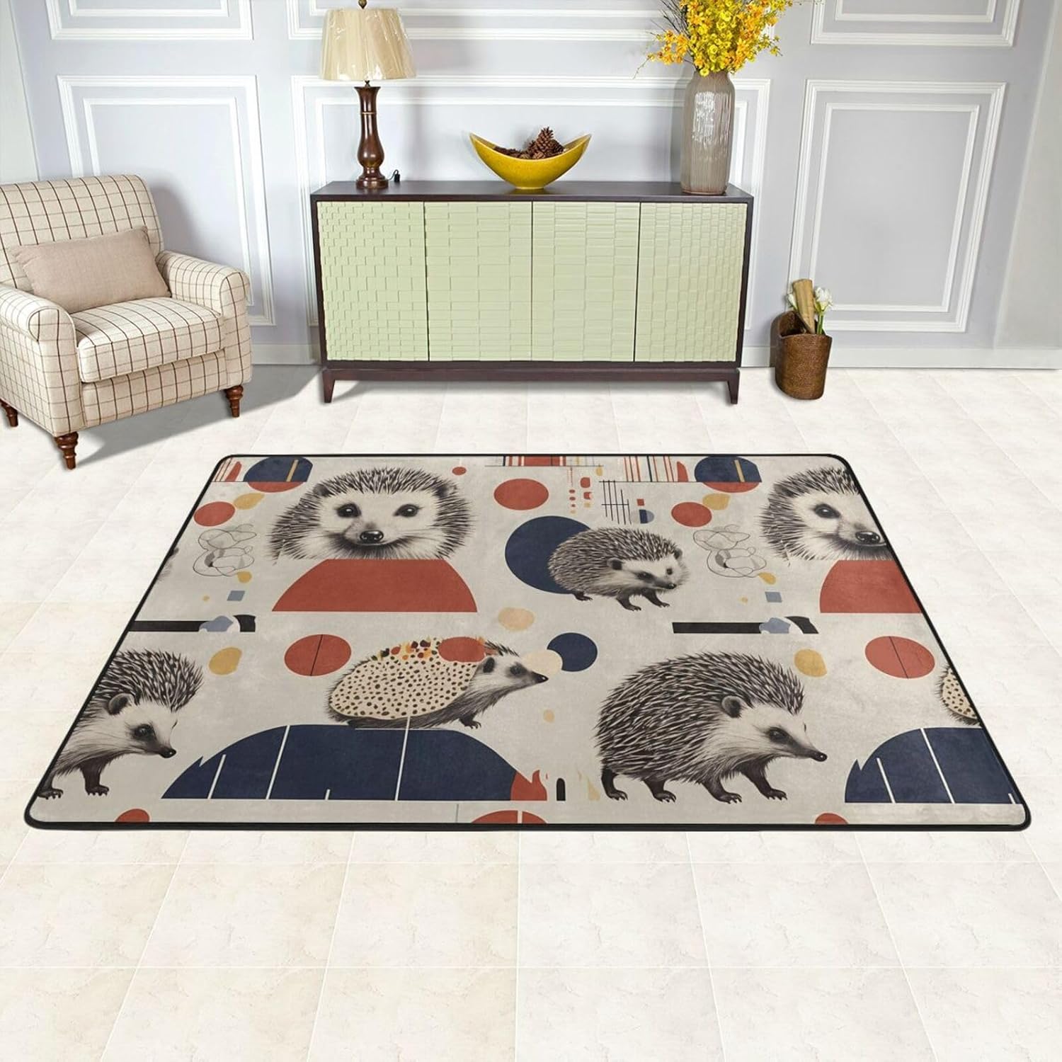 Bauhaus Hedgehog Prints Anti-Slip Floor mat Carpet Rug 72"x48" for Living Room Office Coffee Table Bed Balcony