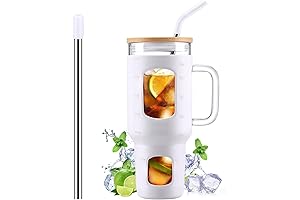 Glass Tumbler with Straw, Clear 40 oz Glass Cup