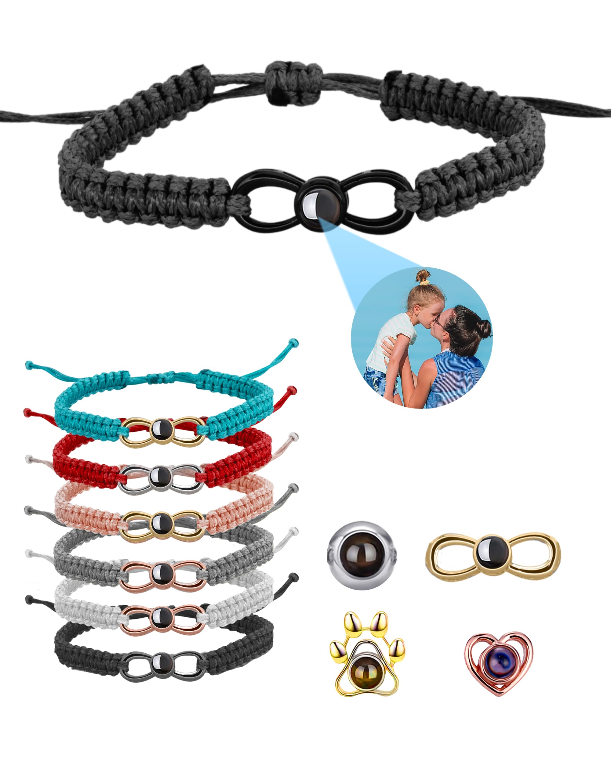 Mother's Day Custom Bracelet with Picture Inside - HD Printed Bracelets with Photos, Tarnish Resistant Photo Bracelet, Custom Picture Bracelet for Couples Women's Italian Charm (Infinity)