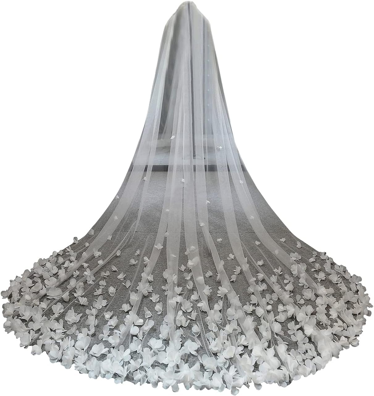 Bruids Tule 3D Bloemen Bruidssluier Bloemen Kanten Sluiers Elegante bloemblaadjes Schoudersluier Bruidssluier van Tule met Kam Bruidssluier