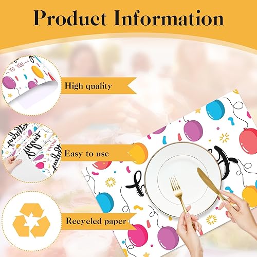 Miniatura 3 de 50 manteles individuales de papel desechables con globos coloridos para mesa de cumpleaños, bodas, fiestas, cenas, cocina, decoración de 11 x 17
