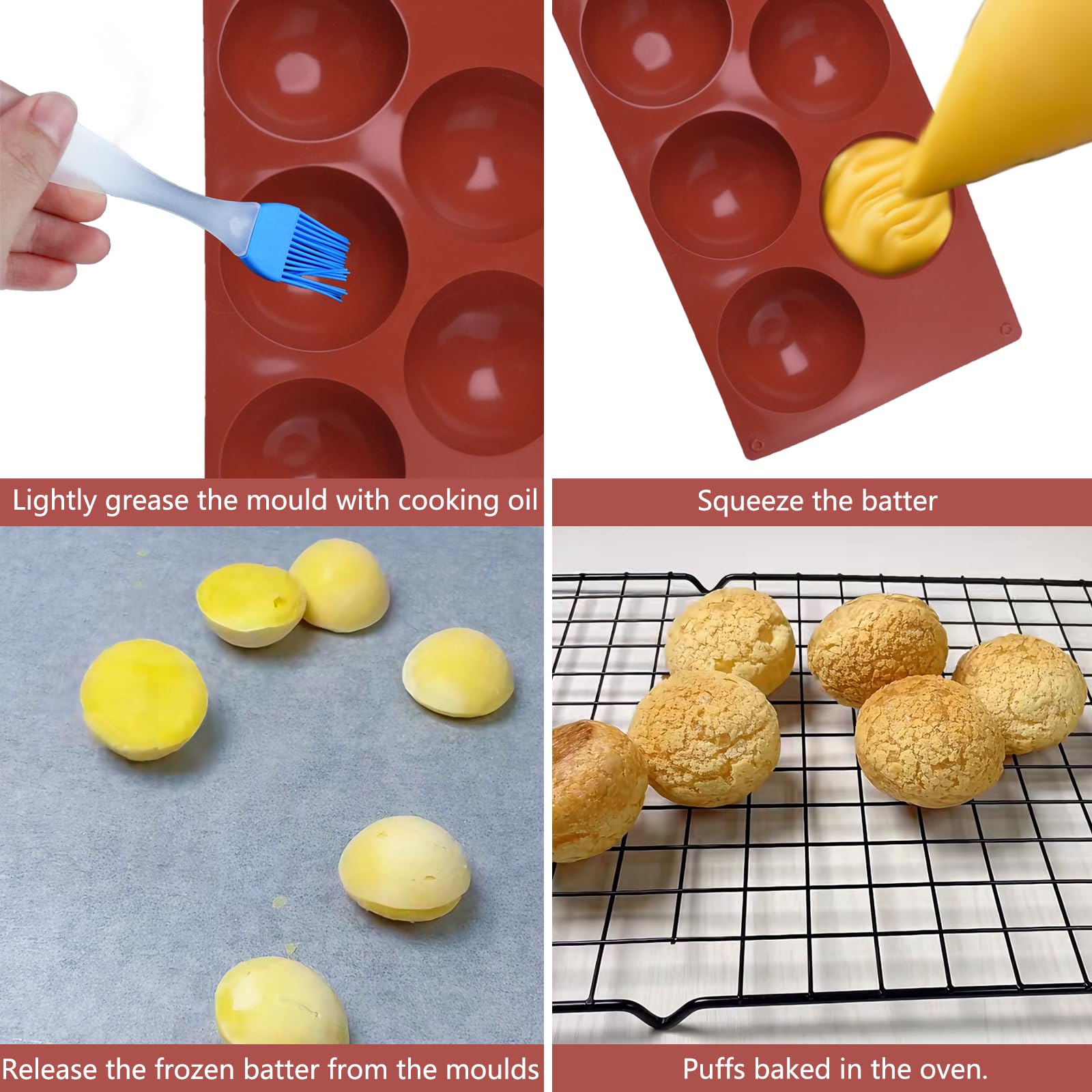 Stampo Semisfera In Silicone Per Cioccolato - 2 Pezzi, 5 Fori, Diametro 8 Cm, Per Dolci E Gelatine - Foto 5