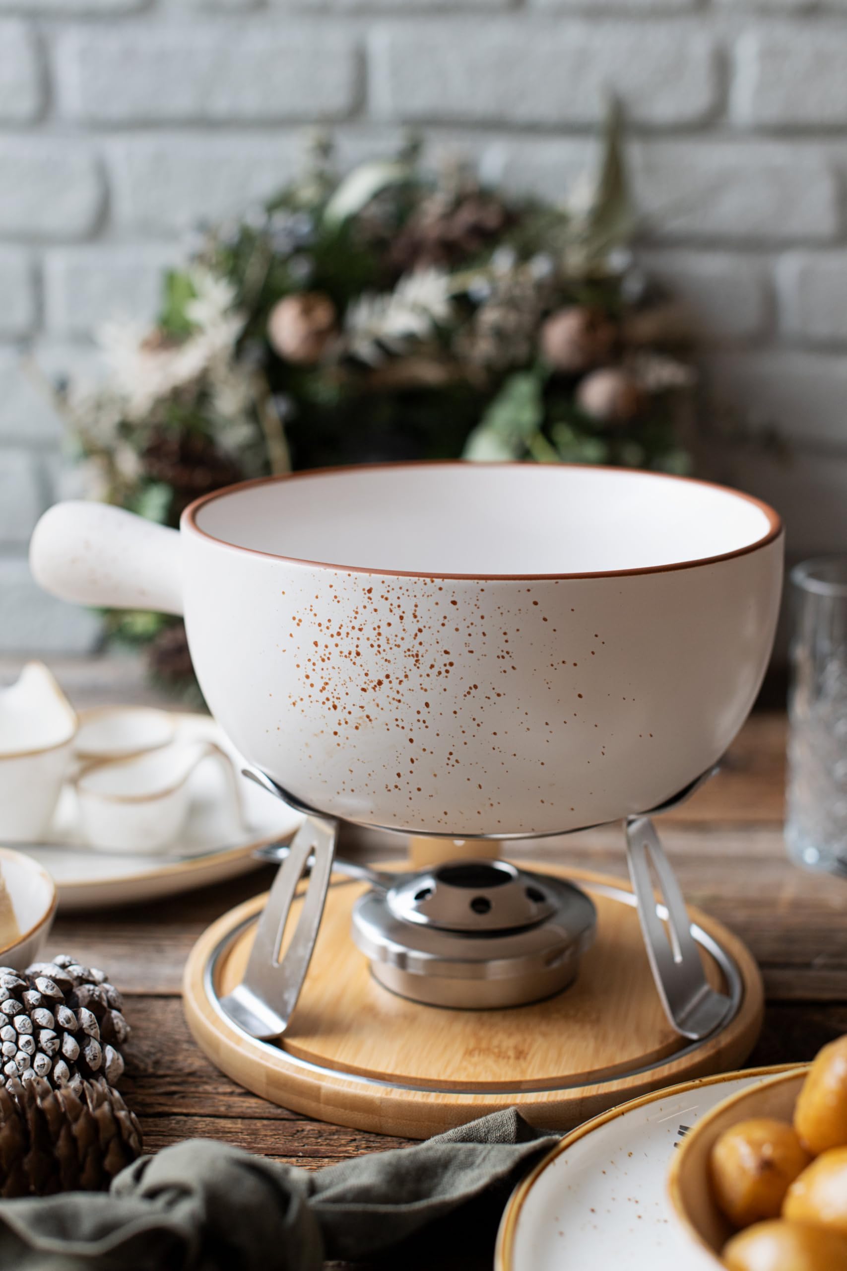 MÄSER, Série Pintar Service à fondue au fromage pour 6 personnes, style vintage, grès, marron