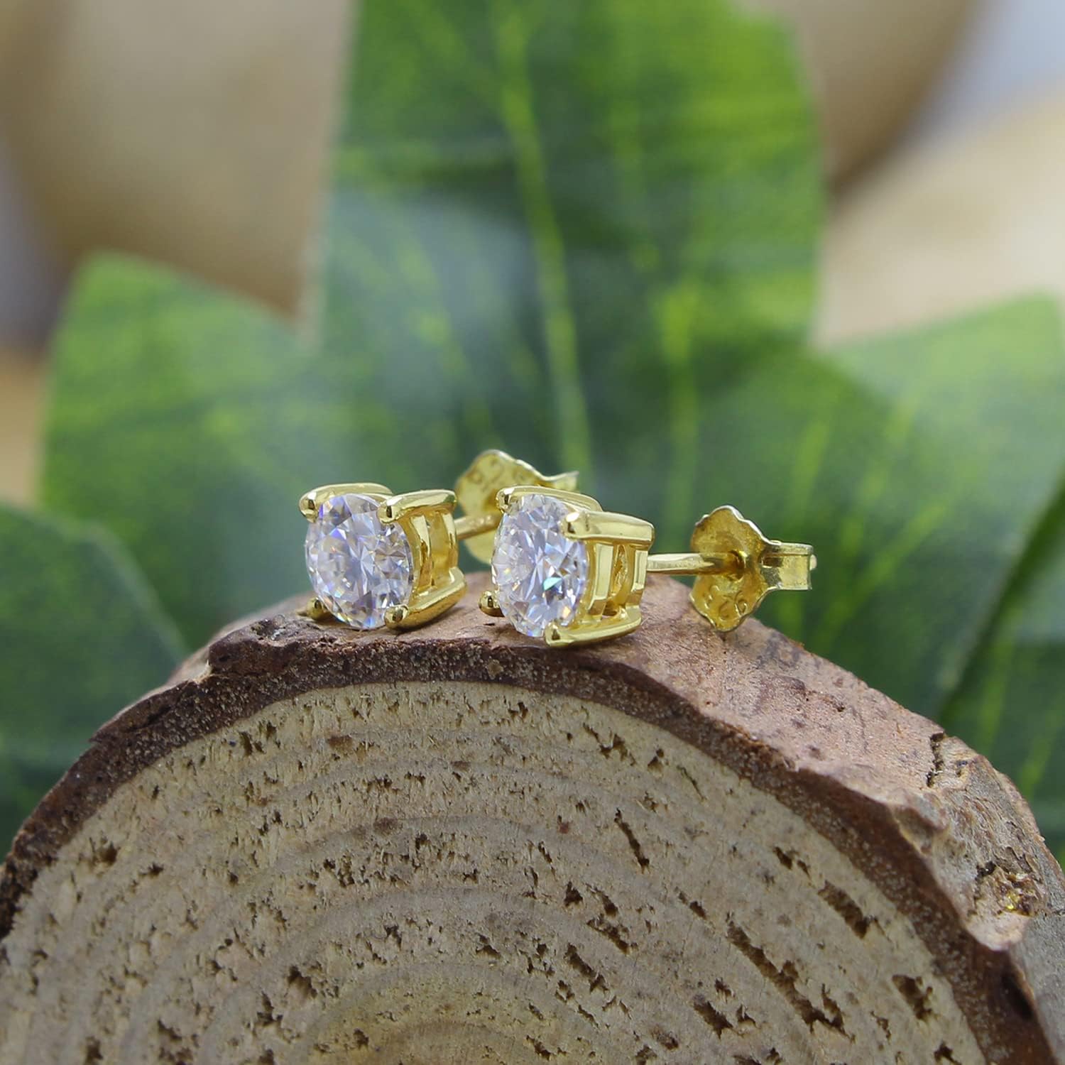 SAVEARTH DIAMONDS 10K Gold Post Round Cut (0.75 Ct To 3.00 Ct) Moissanite Lab Created Diamond 4-Prong Stud Earrings Sterling Silver Push Back Jewelry for Women