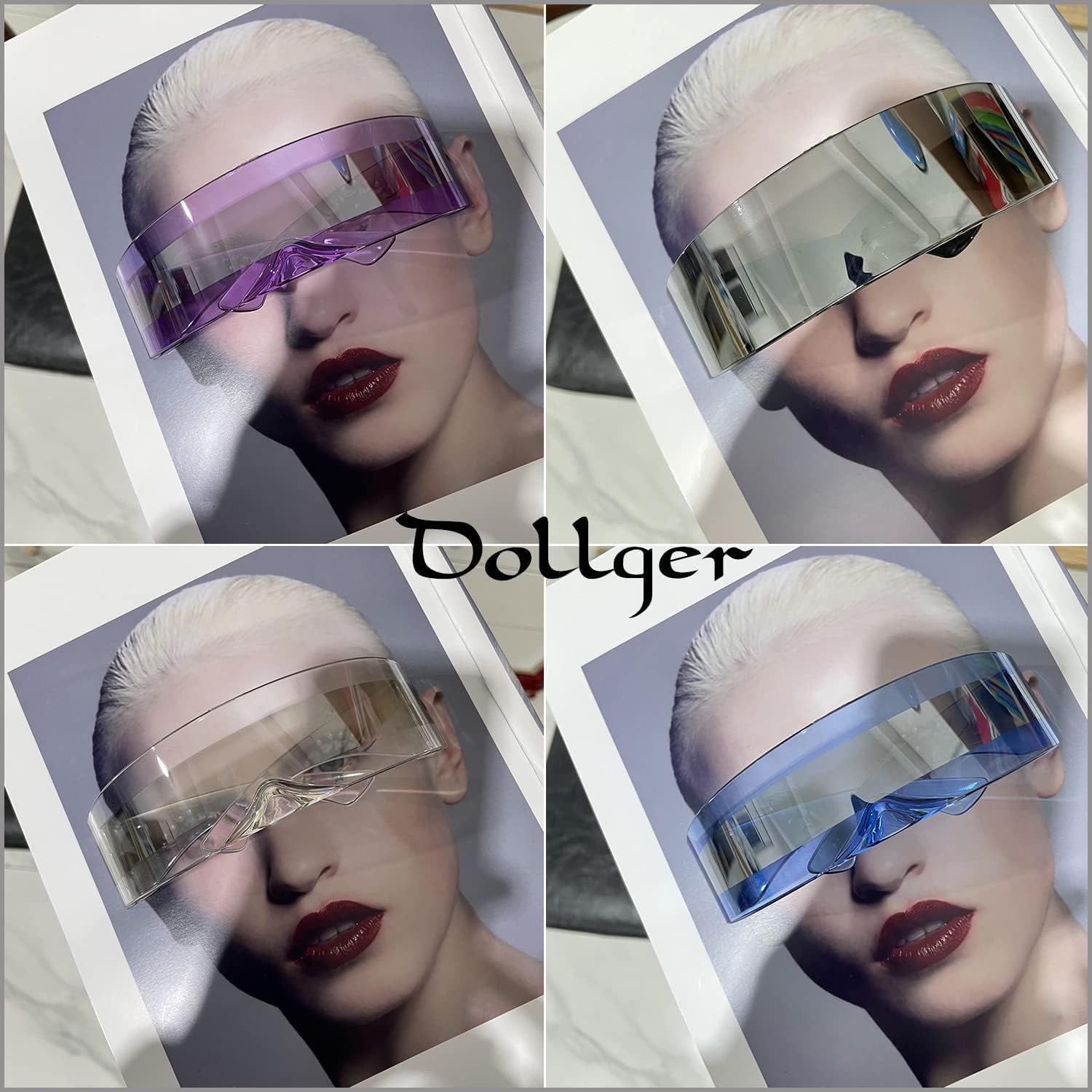 Dollger Futuristic Sunglasses Y2K Space Cyclops Wrap Around Glasses Rimless Translucent Mirrored Lens - Image 4