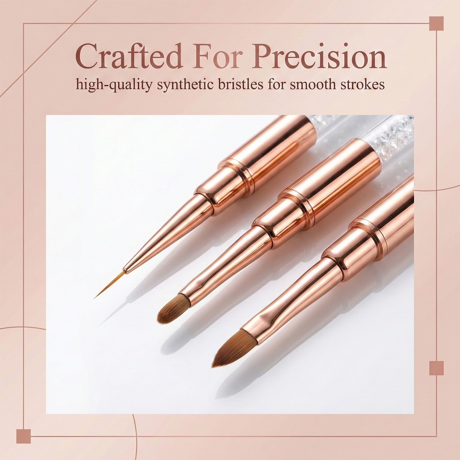 Pennelli Unghie,3 Pezzi Pennelli per Unghie,con Pennello Sottile, Accessori per Unghies con Manico Diamantato, per Smalto in Gel, Manicure da Salone, Fai da Te