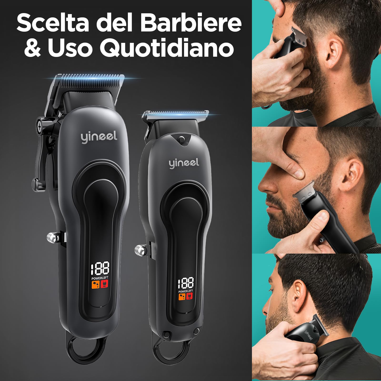 Yineel Tagliacapelli Professionale Uomo, Macchinetta per capelli e Barba Senza Fili con Display LED, Tagliacapelli elettrico con Lama in Ceramica, 300 Min Autonomia, Ricarica USB-C