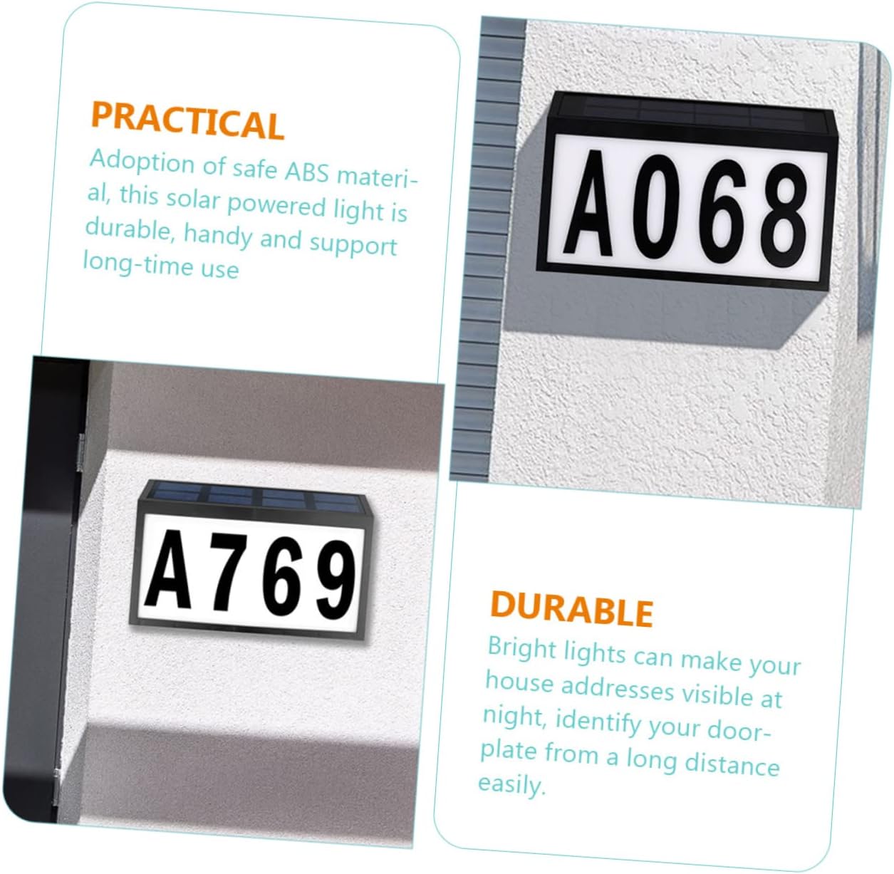 Solar Address Sign Lamp Waterproof Function 6000K White Light Solar Powered House Number Sign for Outdoor Use Weather-Resistant Easy to Install Single Unit