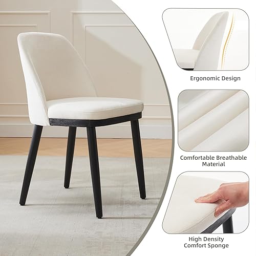 Miniatura 5 de GarveeHome Juego de 6 sillas de comedor modernas, Silla de cocina tapizada de lino, Silla de comedor beige con respaldo curvo, Patas de madera