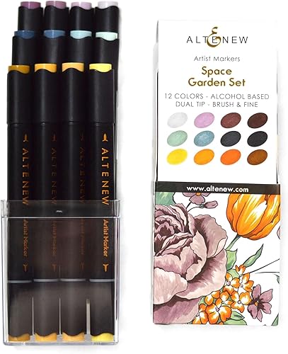 Miniatura 2 de Altenew Space Garden - Paquete de marcadores de alcohol para artistas (juego I), juego de 12 piezas, marcadores de arte recargables de doble extremo